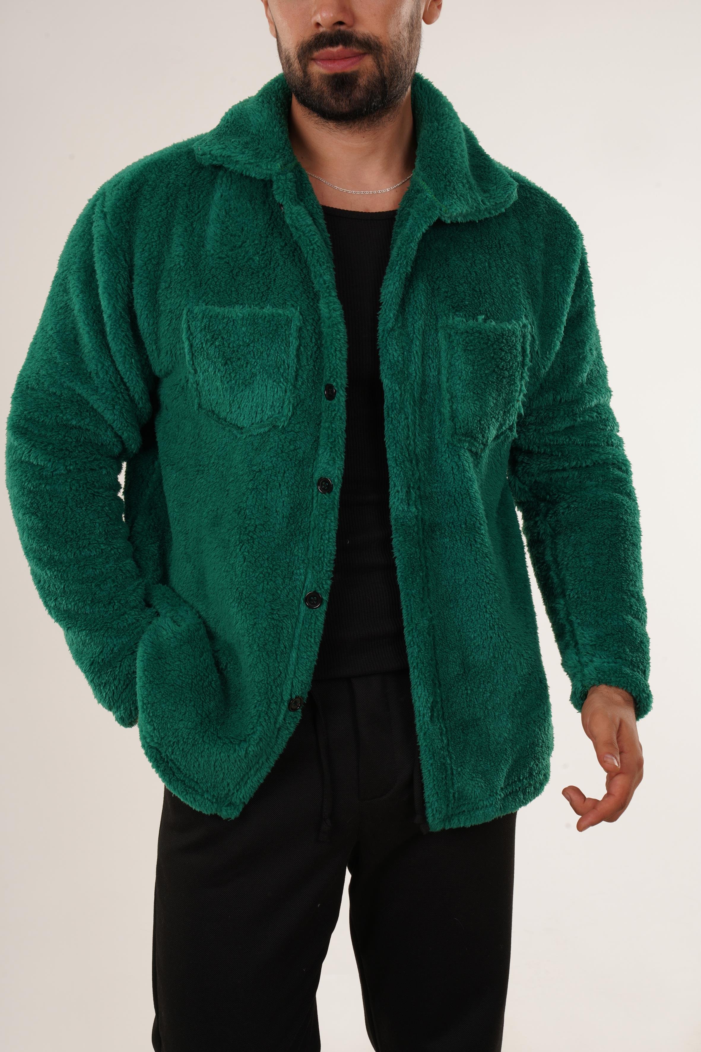 GÖMLEKÇamyeşili Peluş Gömlek