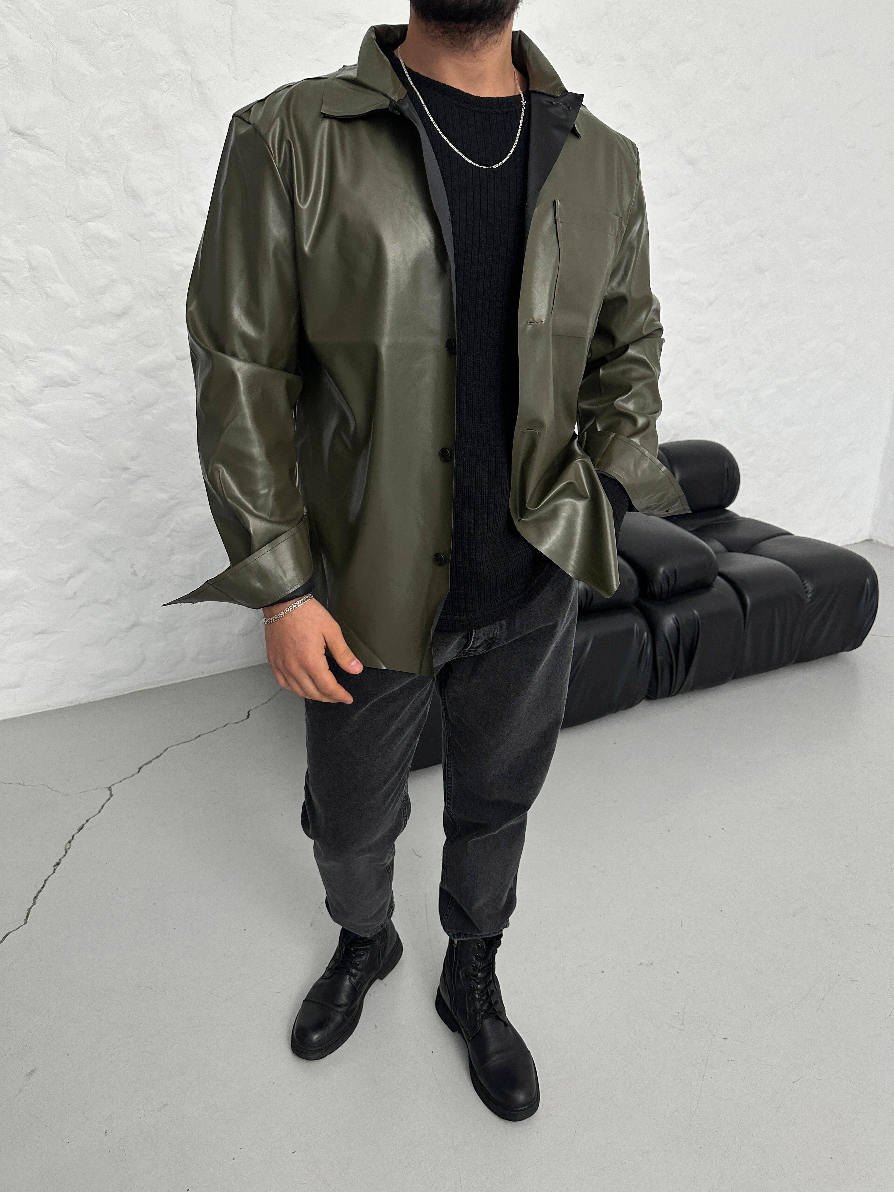 GÖMLEKHaki Deri Gömlek