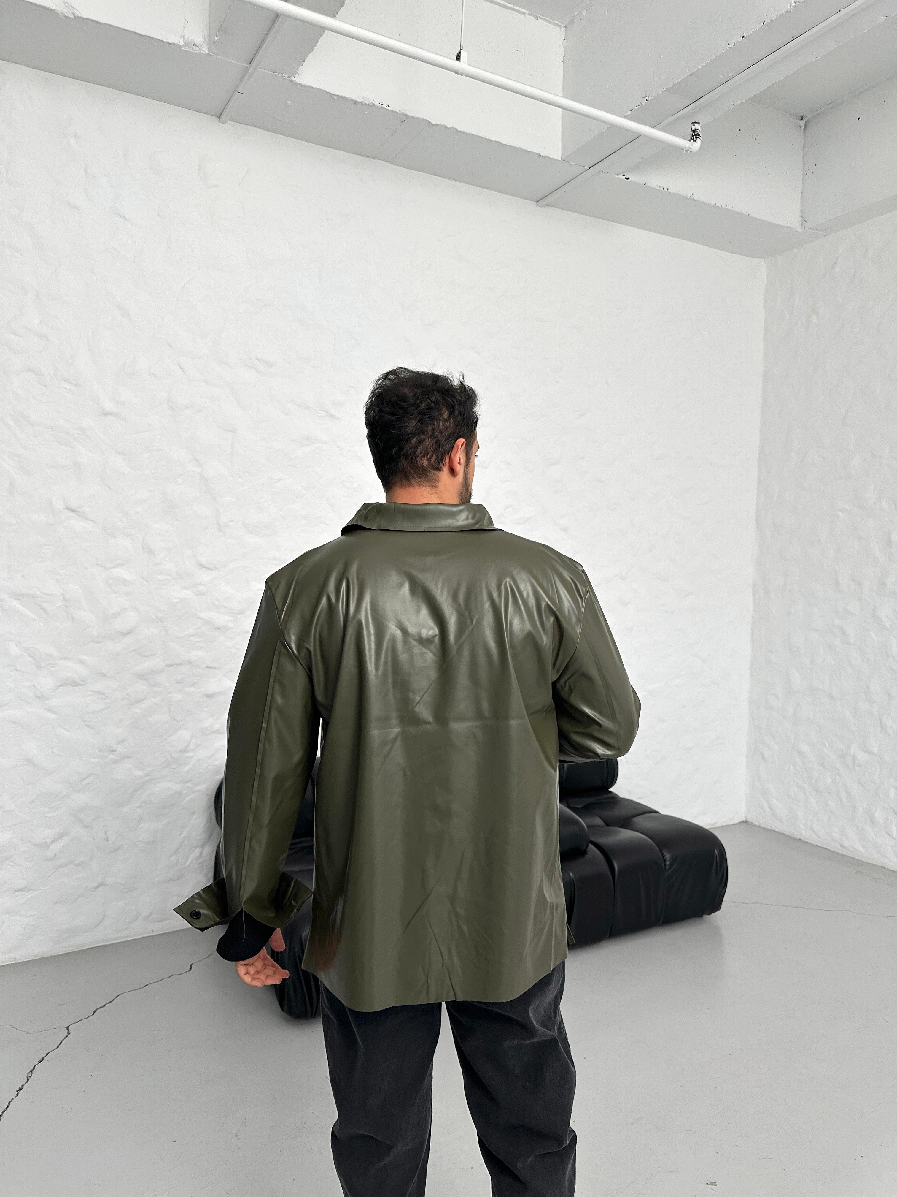 GÖMLEKHaki Deri Gömlek