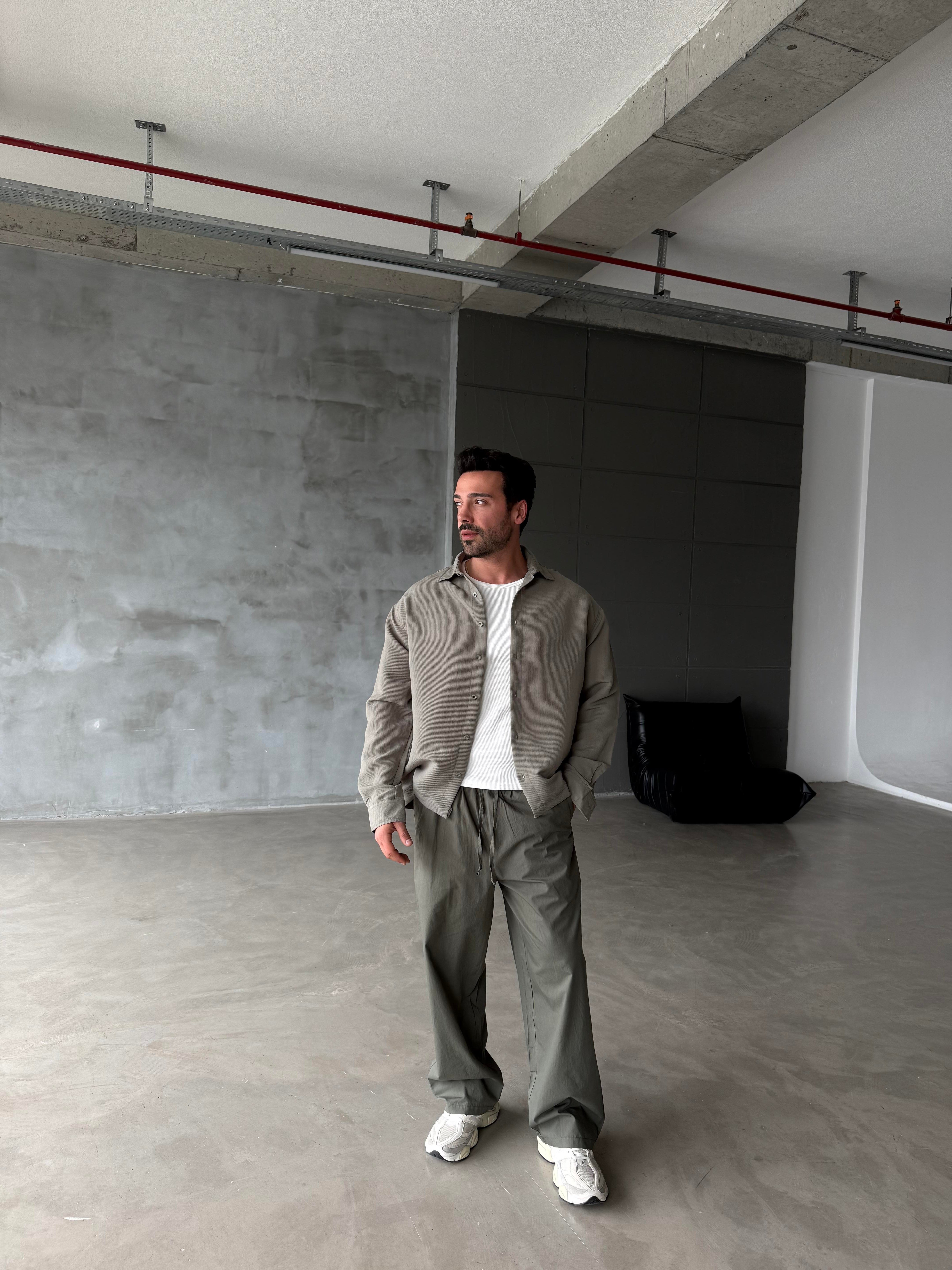 GÖMLEKHaki Dikişli Modal Yumuşak Doku Gömlek 1347 SNZ