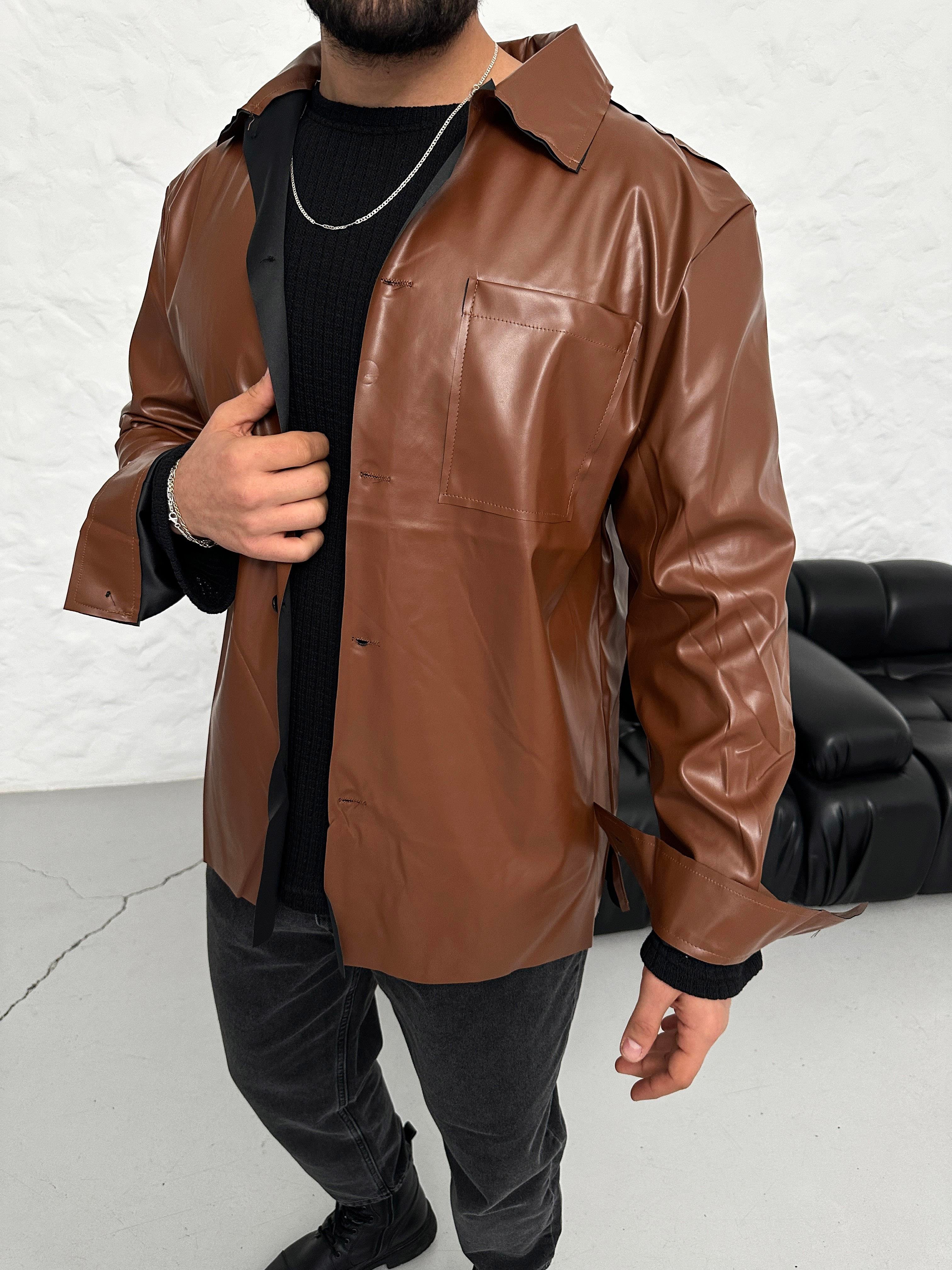 GÖMLEKKahve Deri Gömlek