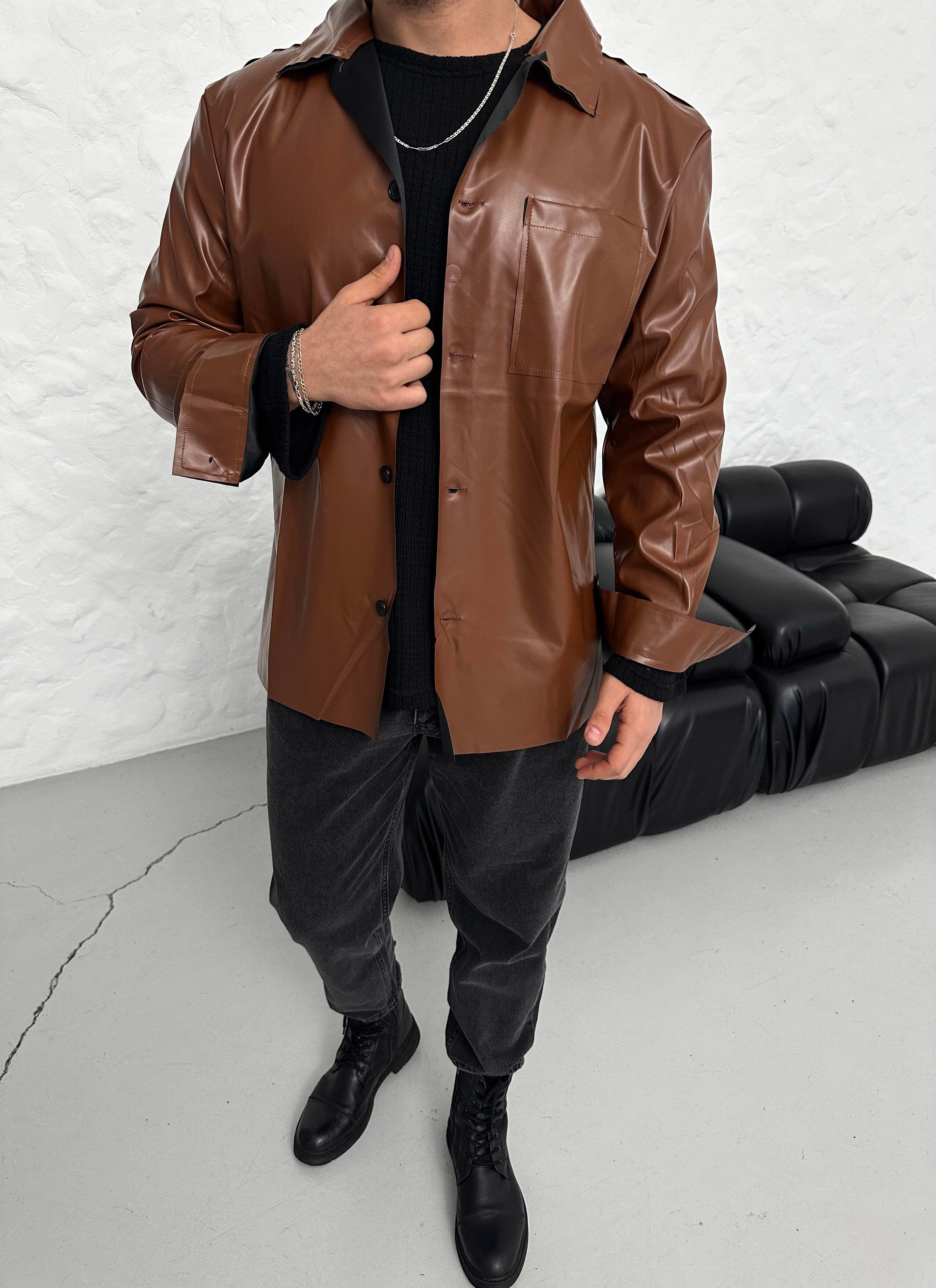 GÖMLEKKahve Deri Gömlek