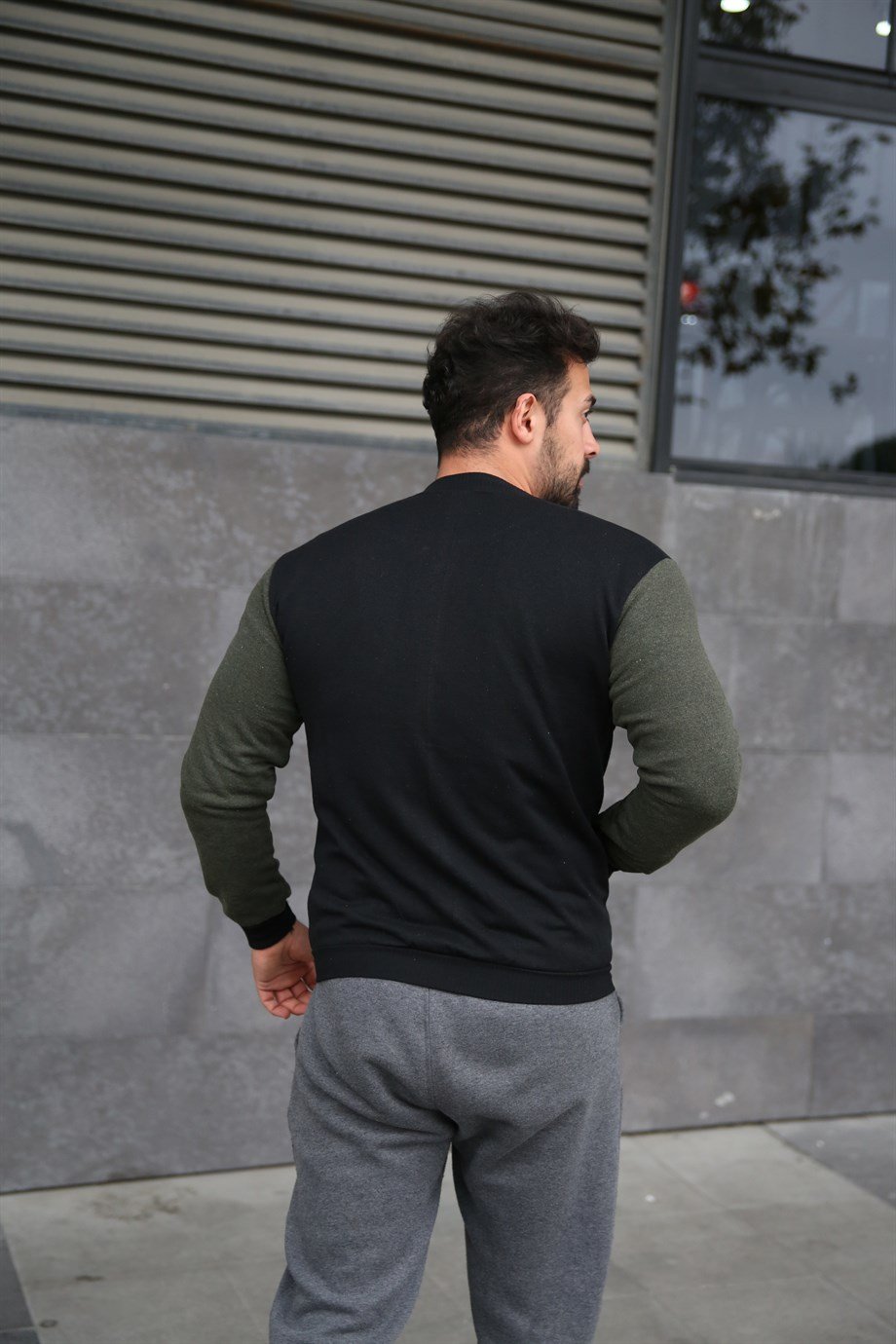 HIRKAGövdesi Siyah Kolları Haki PEACE Fermuarlı Hırka