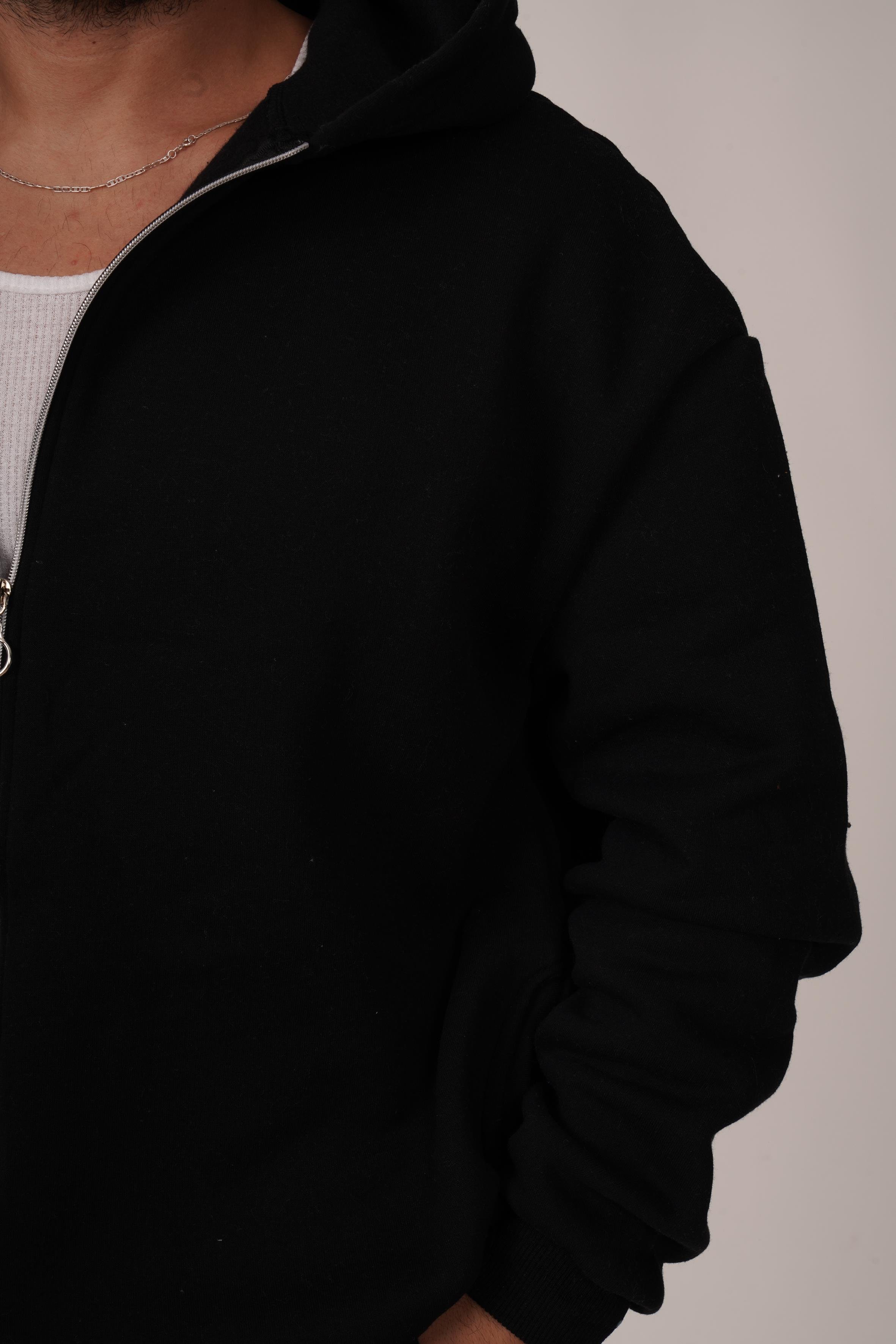 HIRKASiyah 3 İplik Fermuarlı Kapşonlu Hoodie