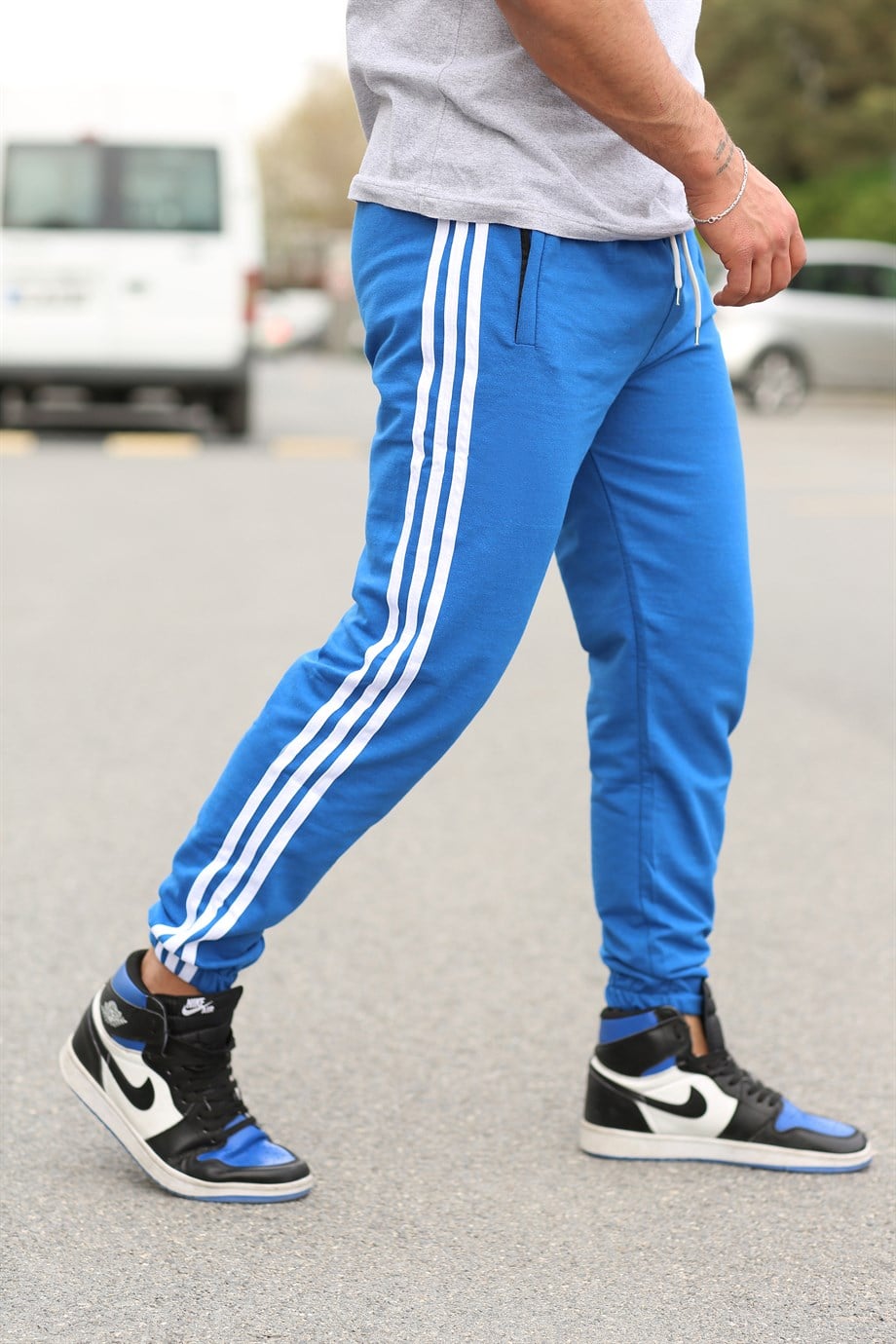JOGGERErkek Yandan 3 Şeritli Saks Mavi Jogger