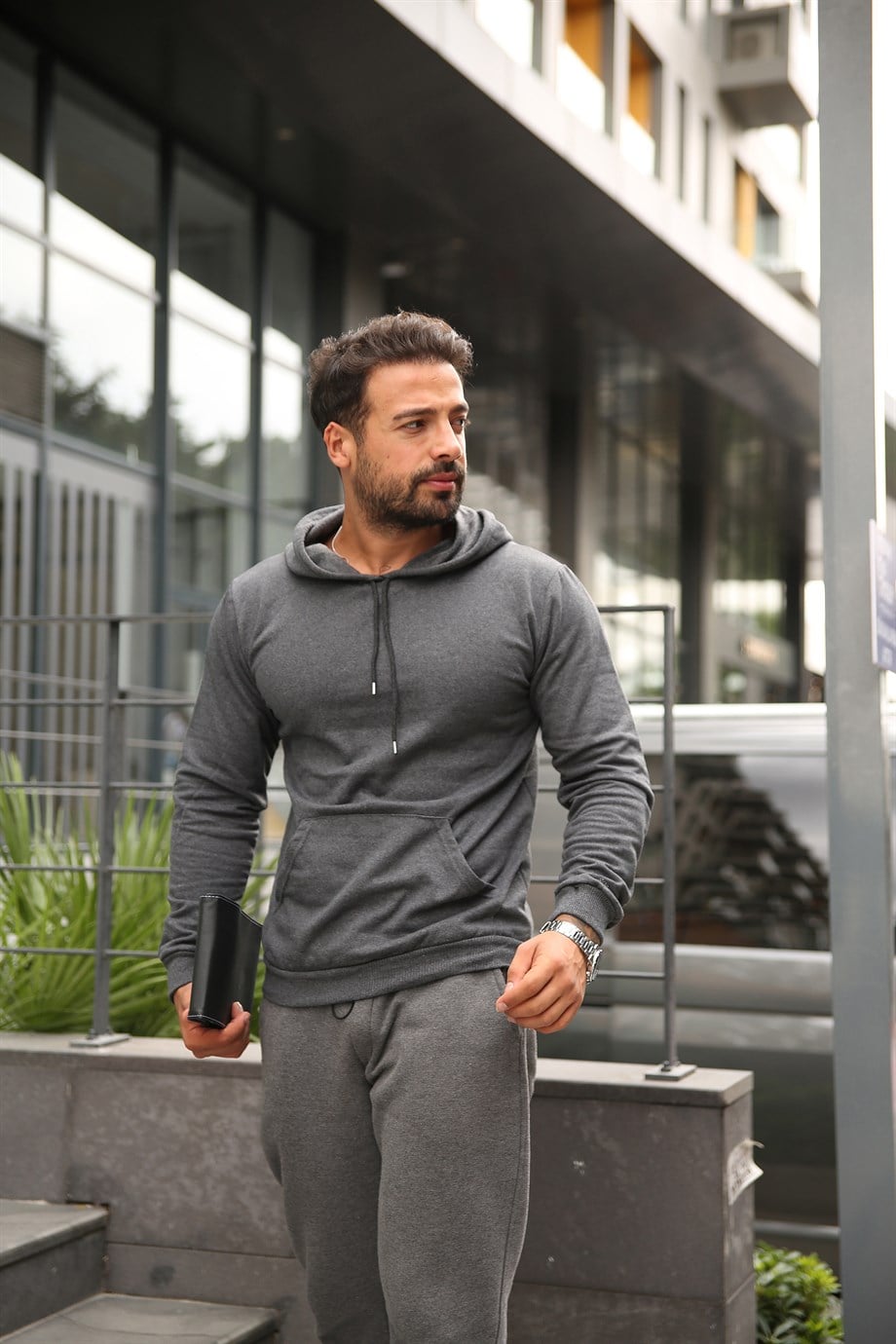 KAPŞONLU SWEATUnisex 2 İplik Antrasit Kapşonlu Sweatshirt 