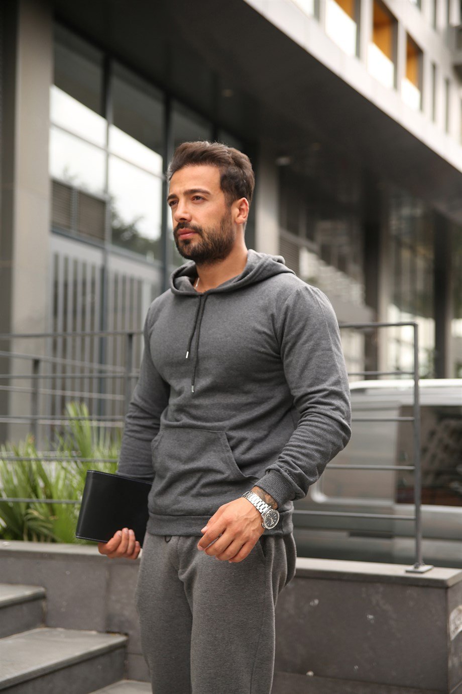 KAPŞONLU SWEATUnisex 2 İplik Antrasit Kapşonlu Sweatshirt 