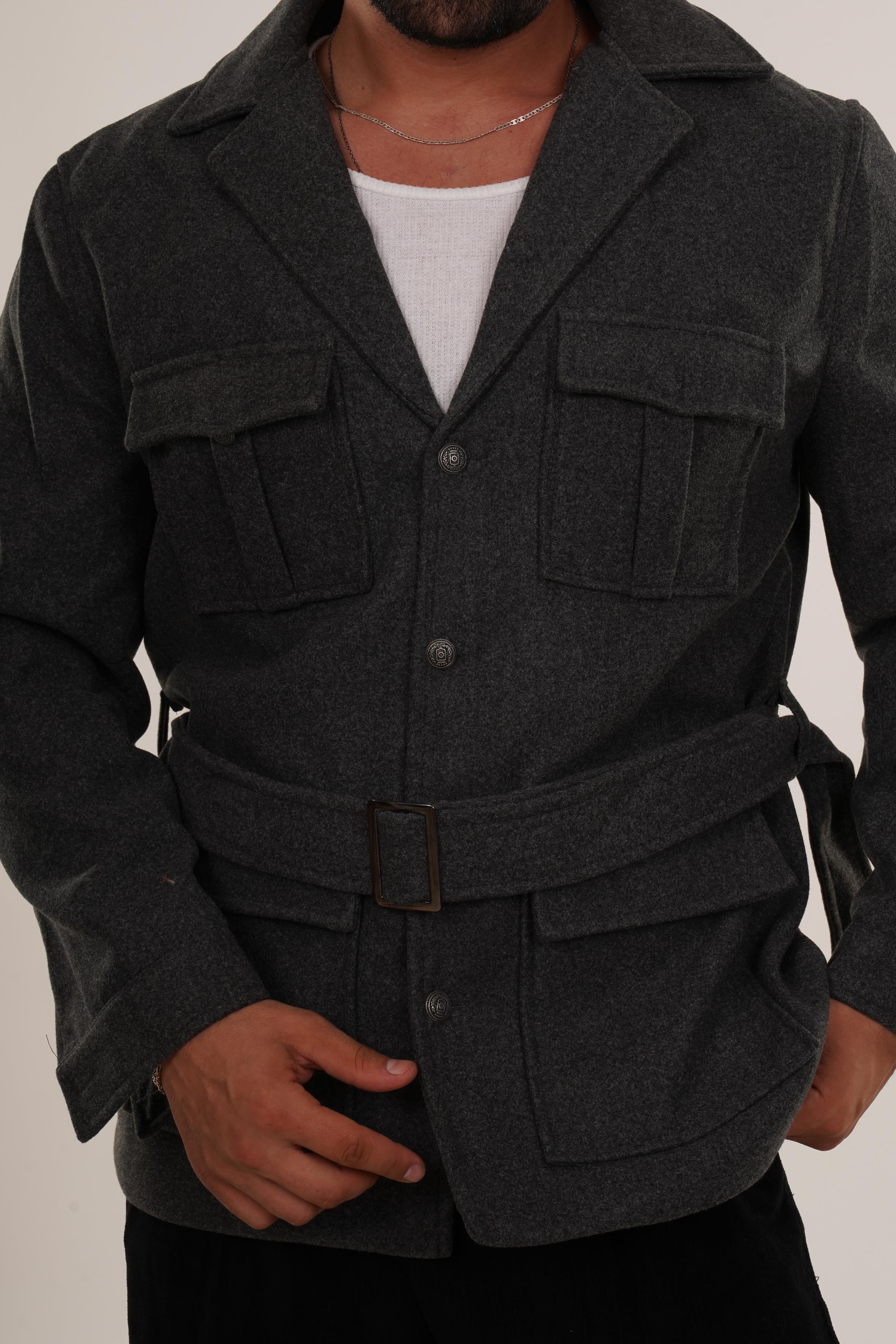 KaşeGri Kemerli Kaşe Mont 5030