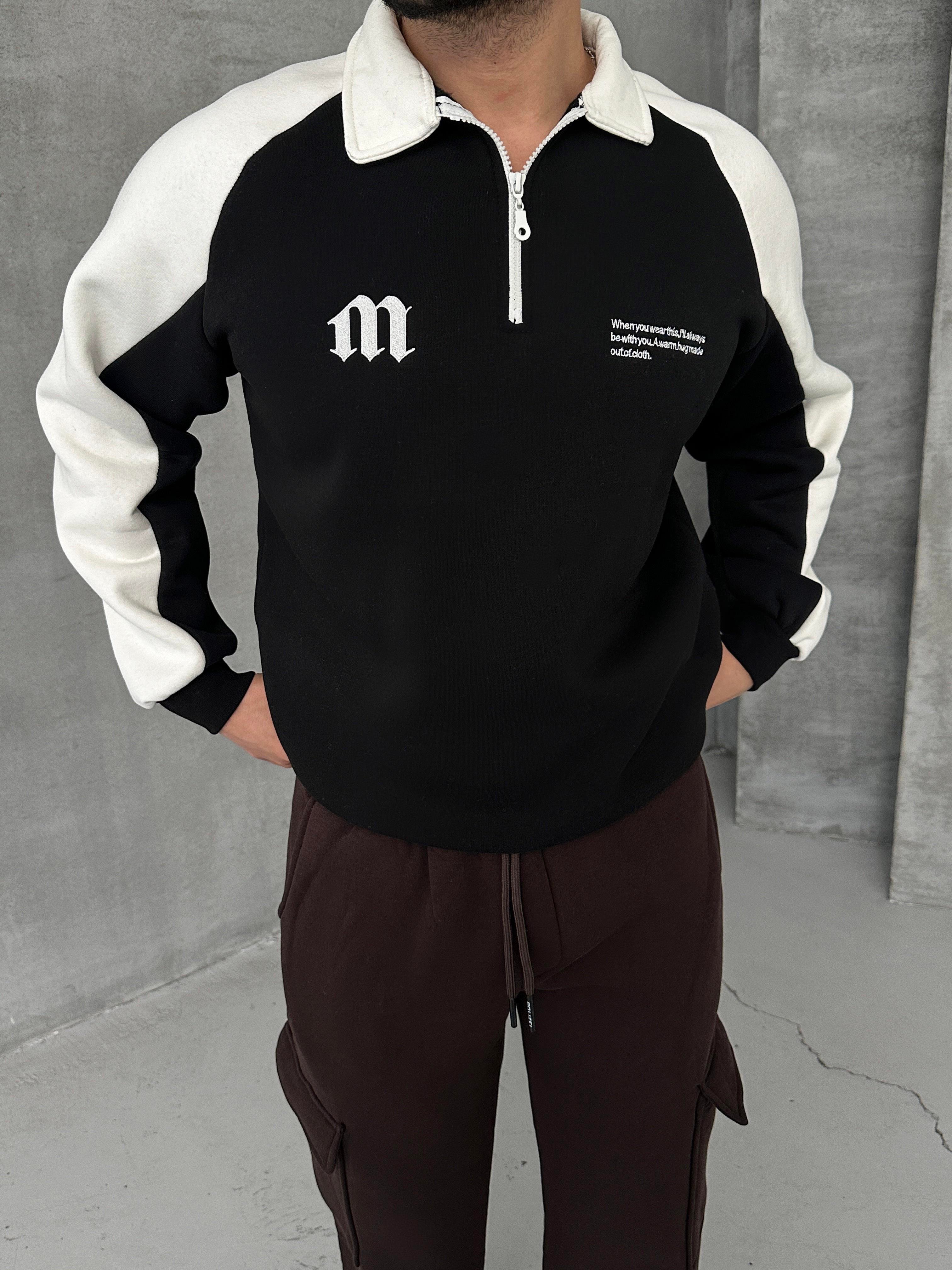 KAZAKSiyah Baskılı Fermuarlı Sweatshirt SNZ MB413