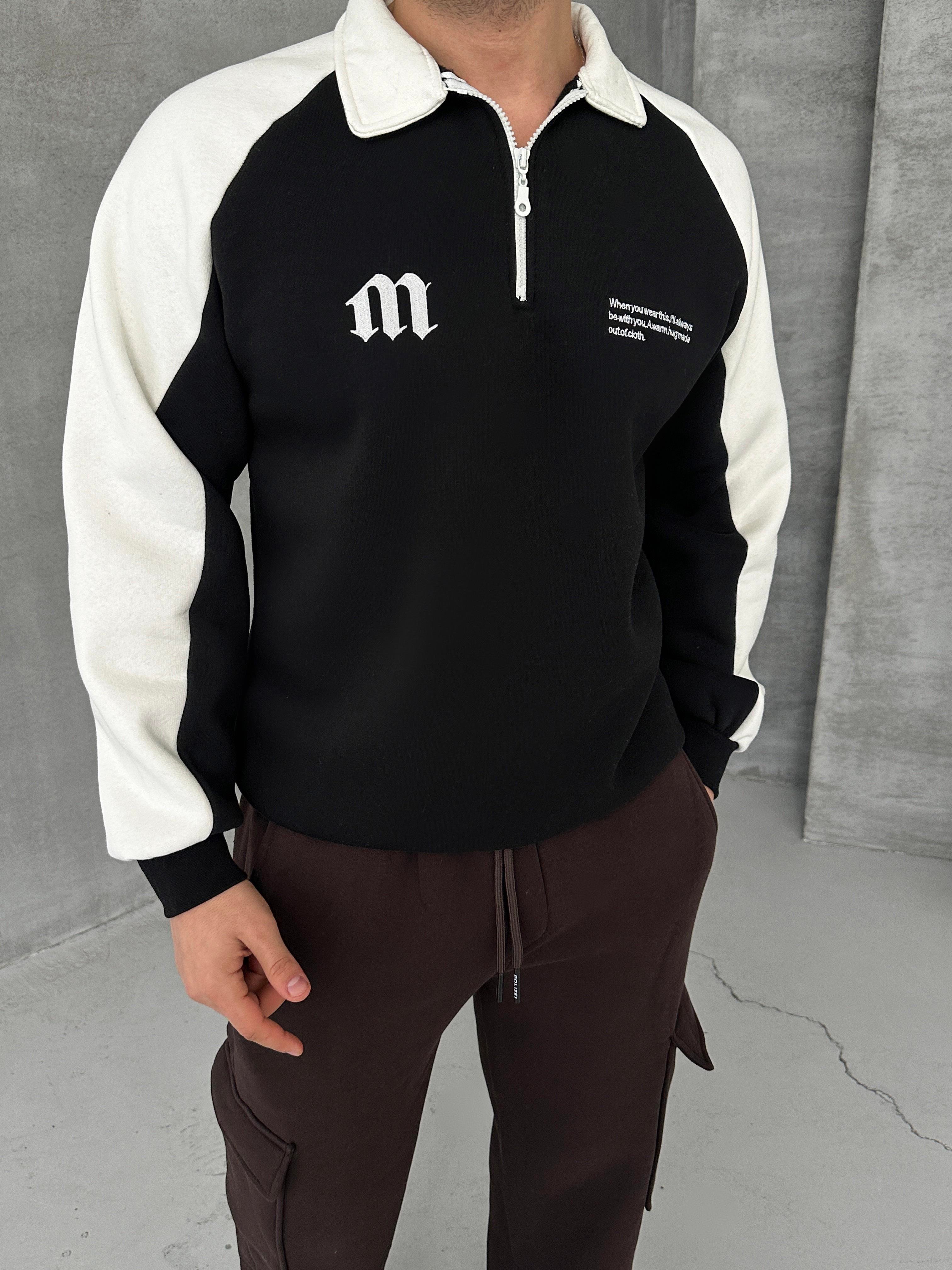 KAZAKSiyah Baskılı Fermuarlı Sweatshirt SNZ MB413