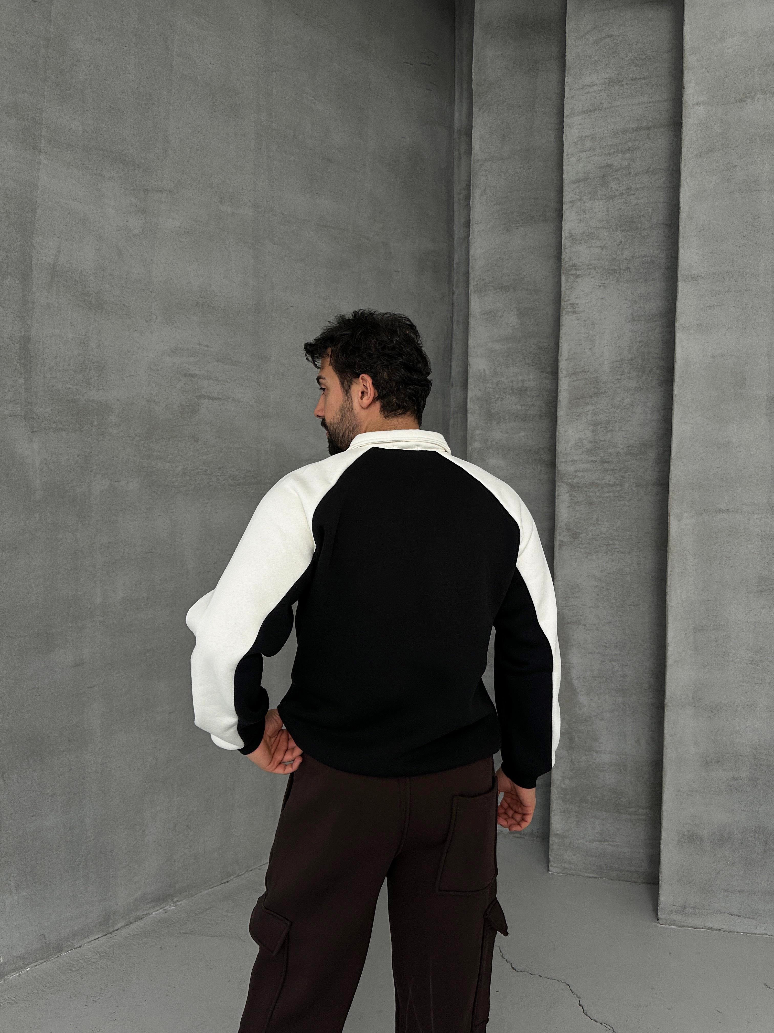 KAZAKSiyah Baskılı Fermuarlı Sweatshirt SNZ MB413