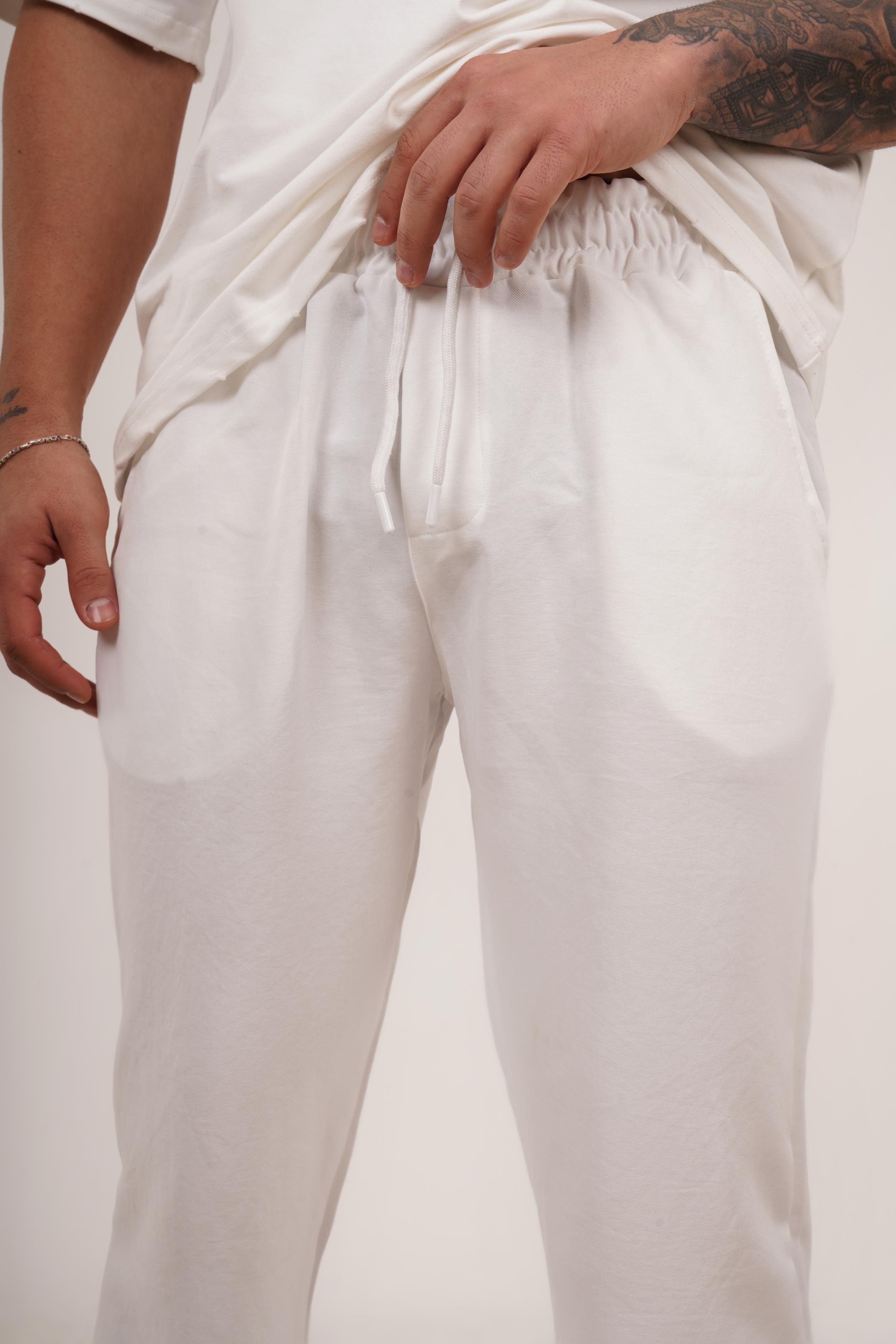 KETEN PANTOLONBeyaz Bol Bağcıklı Keten Pantalon TK 1019