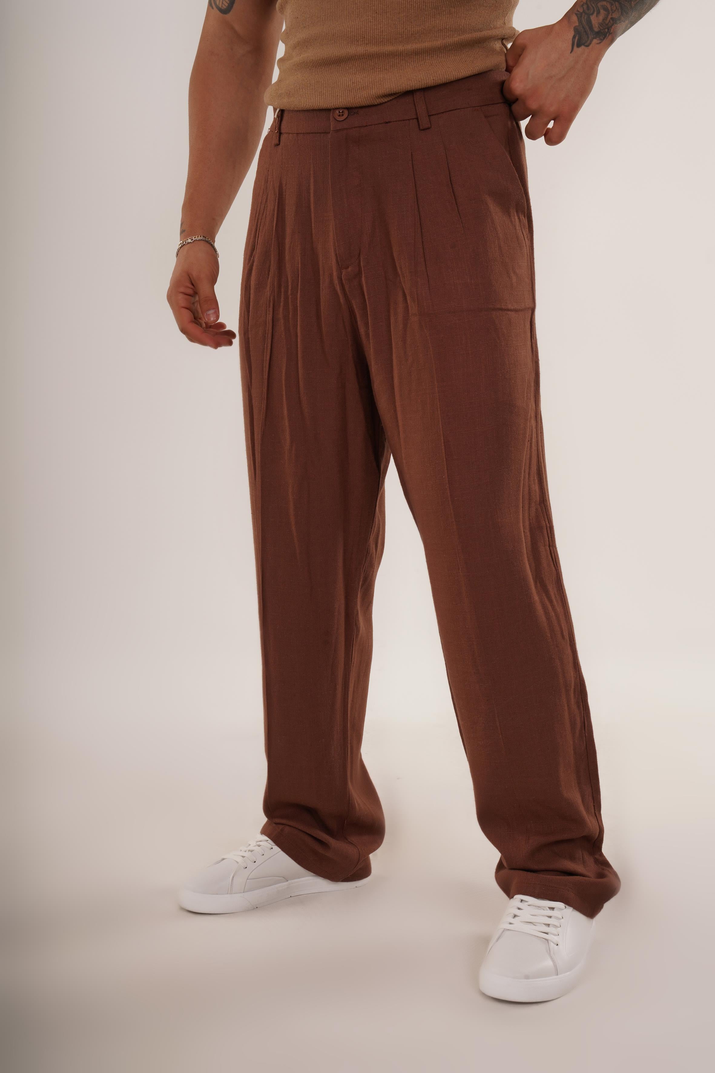 KETEN PANTOLONKahve Ham Keten Baggy Pantolon SNZ 4609