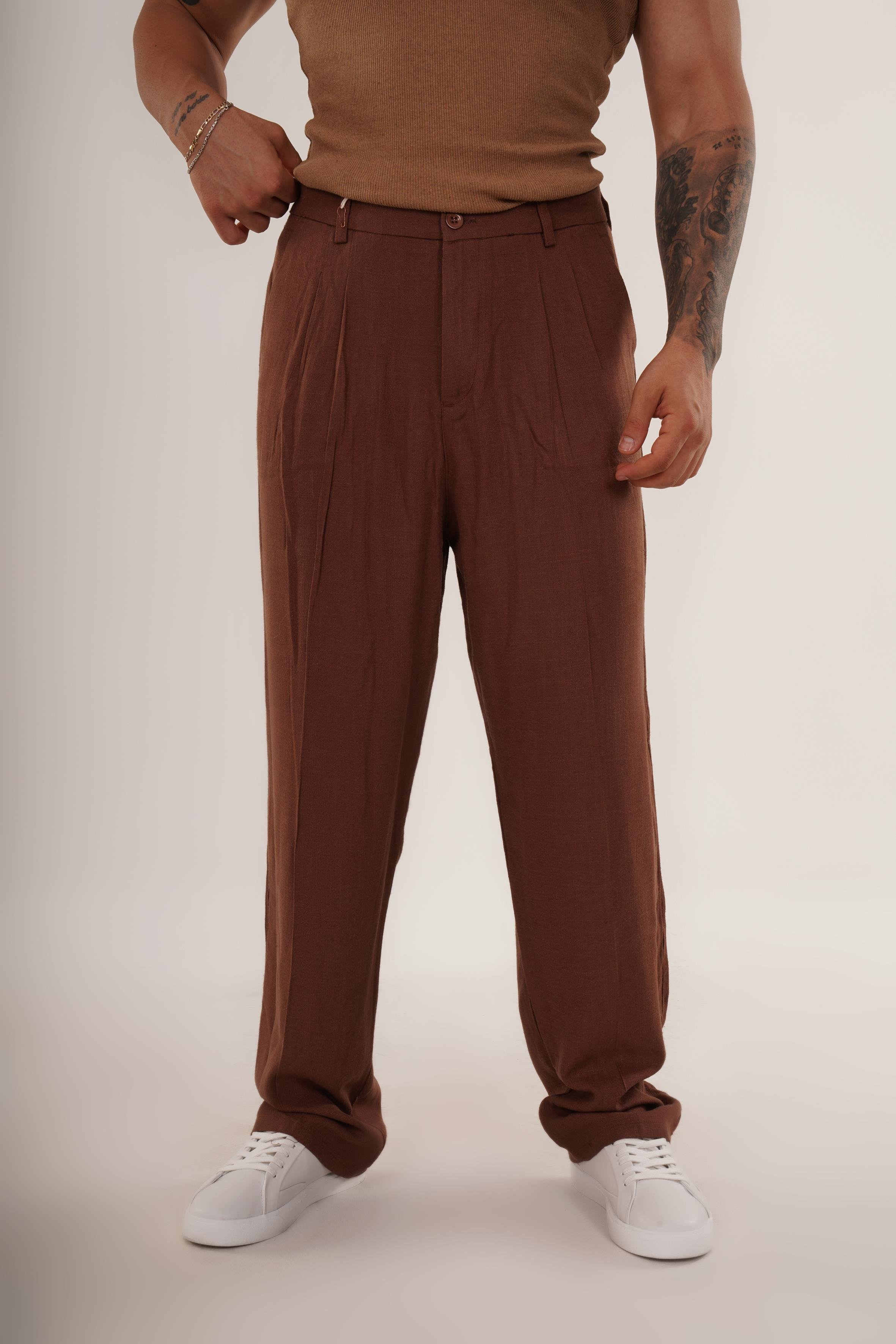 KETEN PANTOLONKahve Ham Keten Baggy Pantolon SNZ 4609