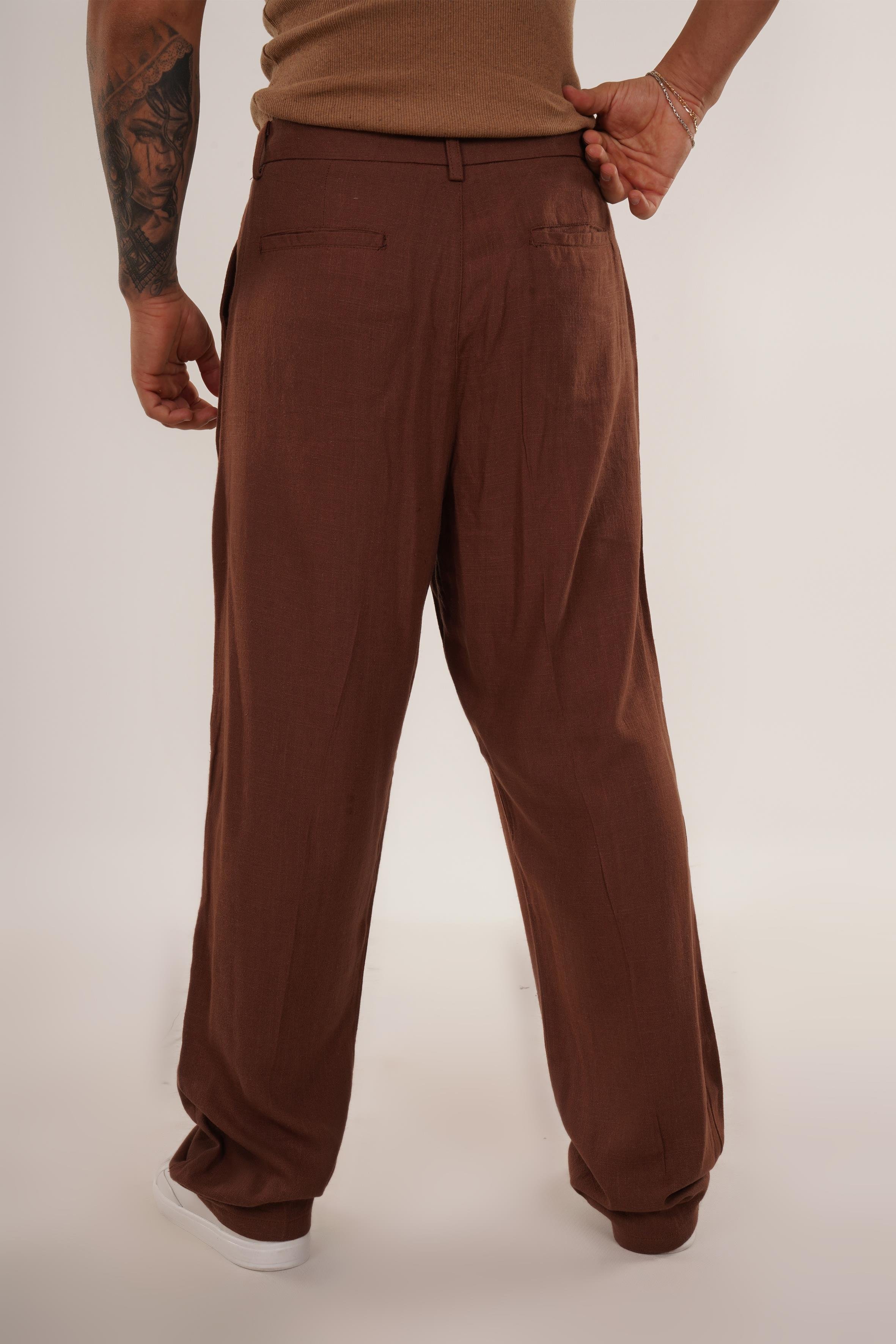 KETEN PANTOLONKahve Ham Keten Baggy Pantolon SNZ 4609