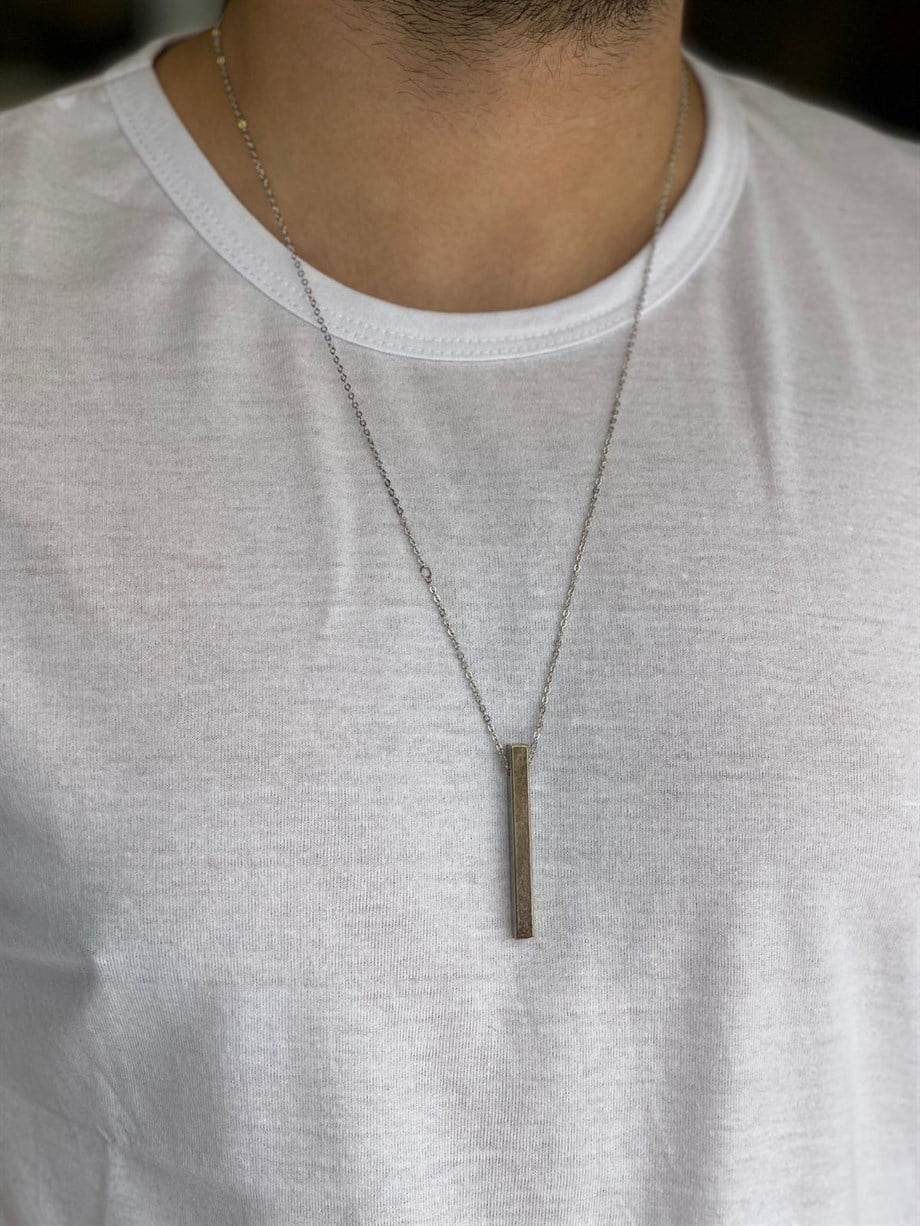 KOLYE Unisex Gümüş Bar Figürlü Paslanmaz Kolye
