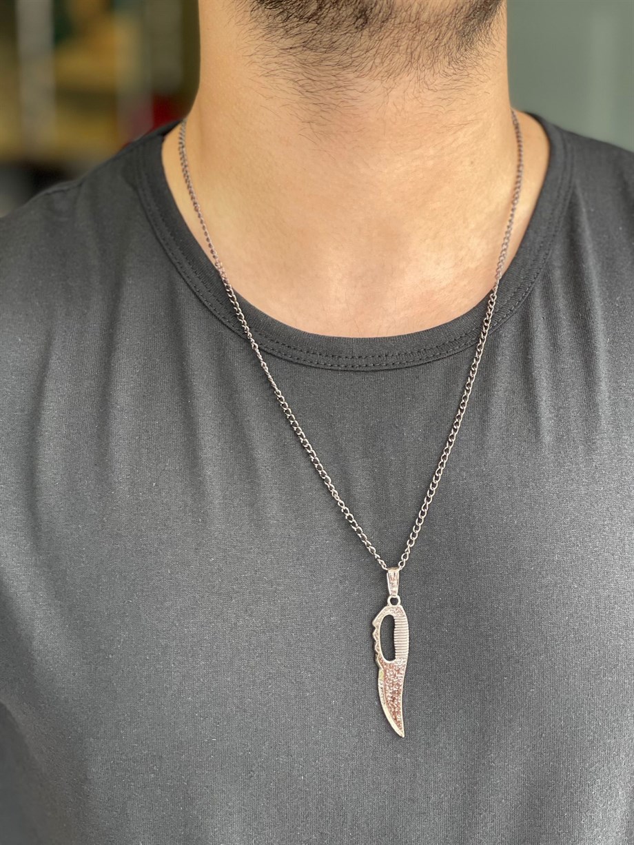 KOLYE Unisex Muşta Hançer Figürlü Paslanmaz Kolye