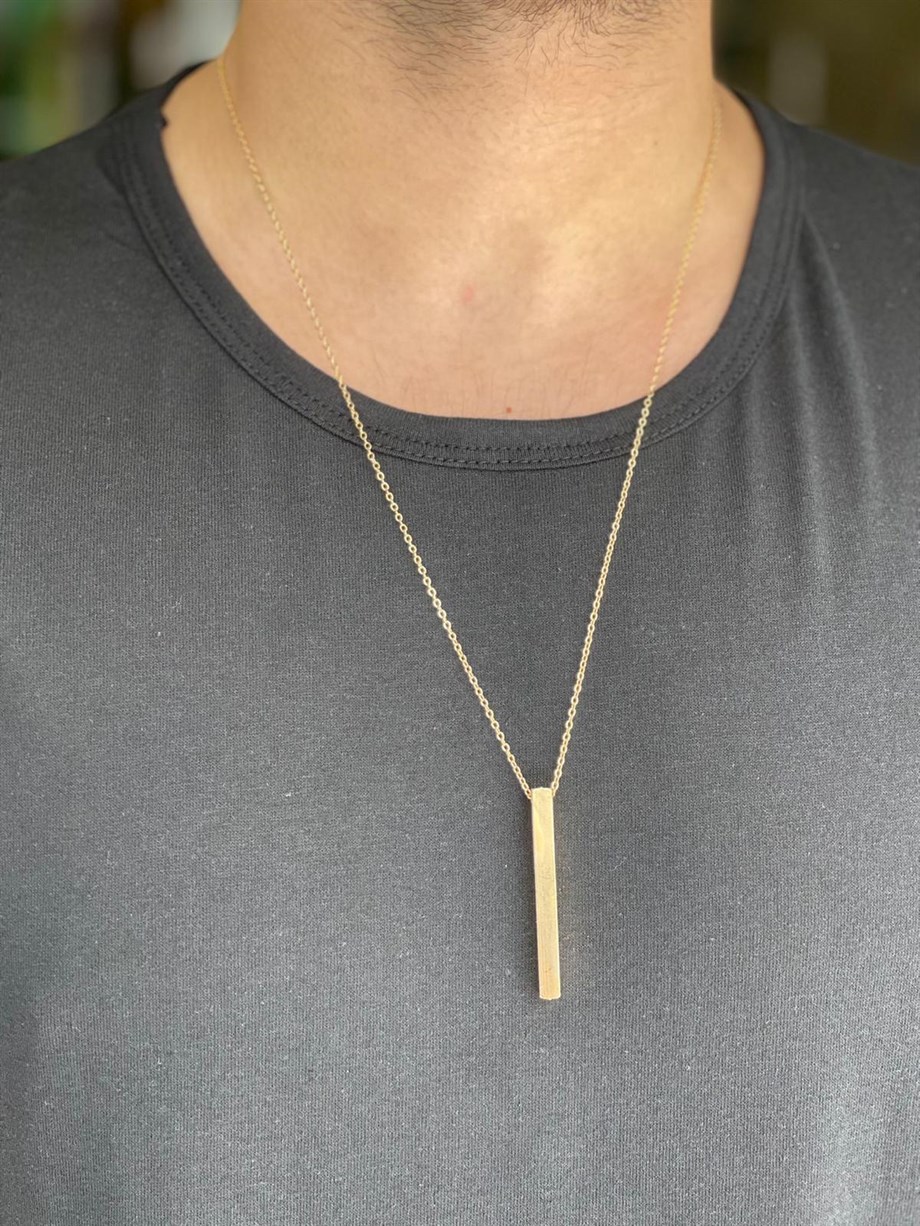 KOLYE Unisex Sarı Bar Figürlü Paslanmaz Kolye