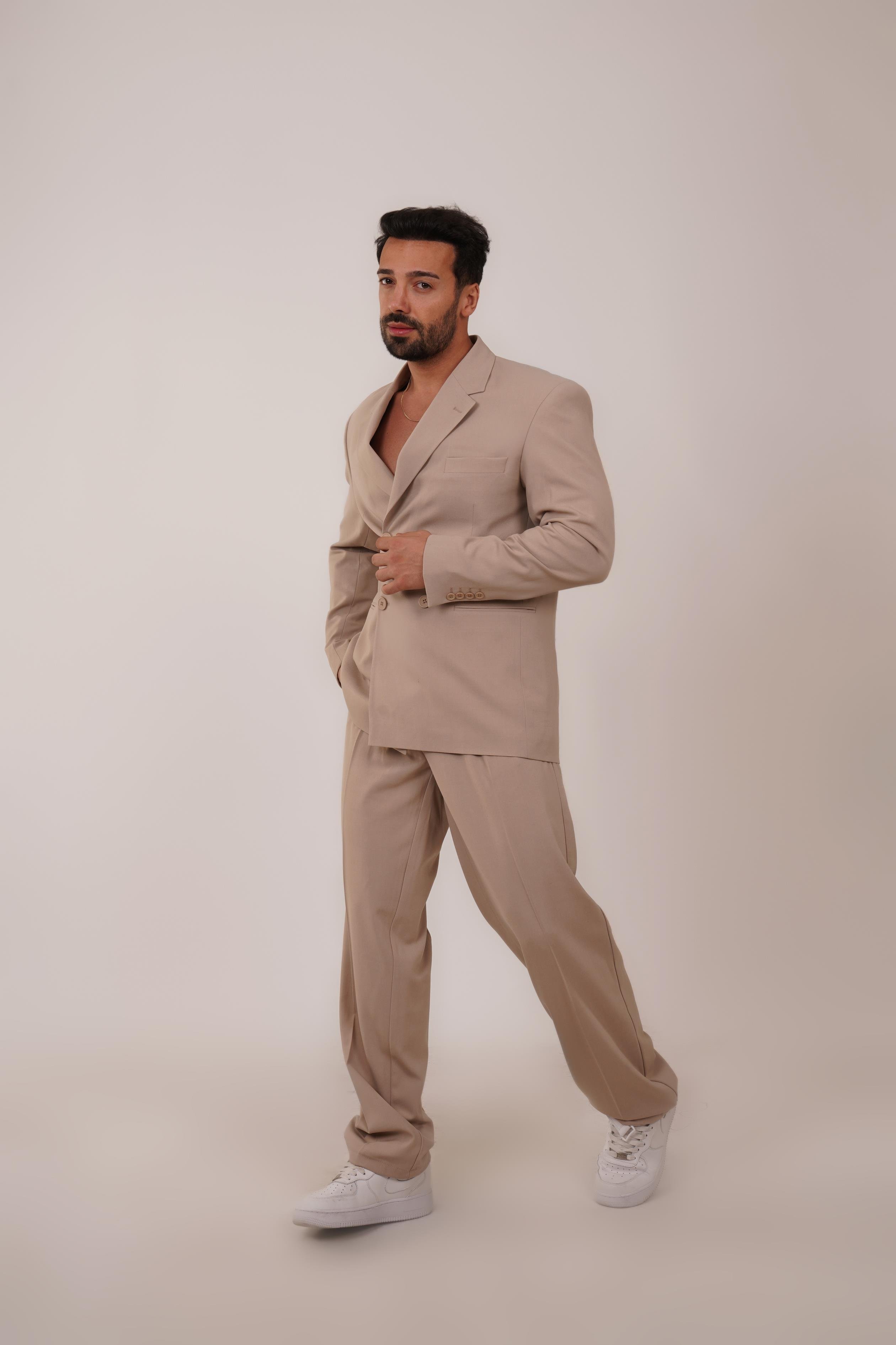 KOMBİNBej Kruvaze Oversize Takım Elbise VMS 30821