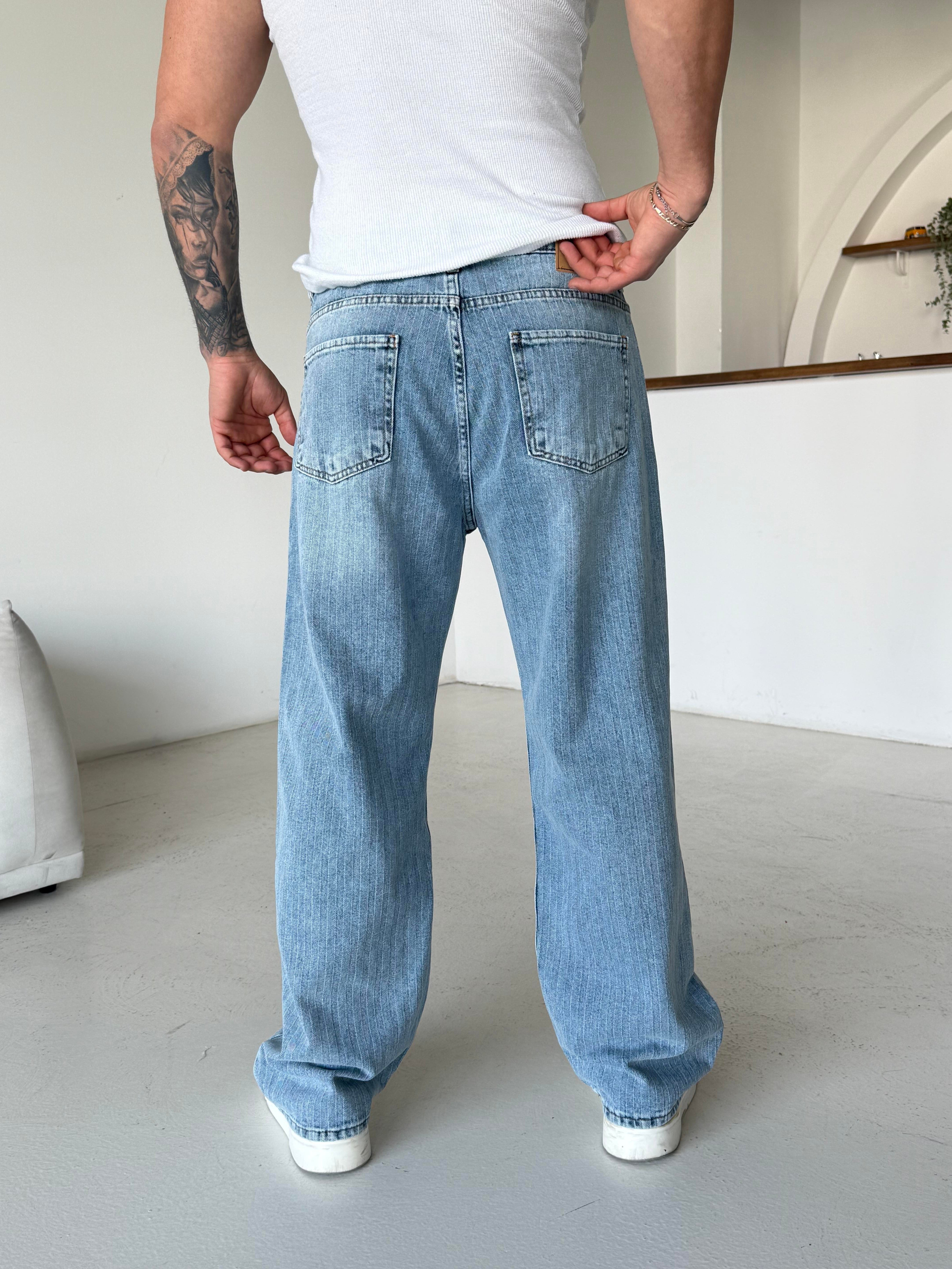 KOT PANTOLONAçık Mavi Desenli Baggy Kot Pantalon MB 664-1
