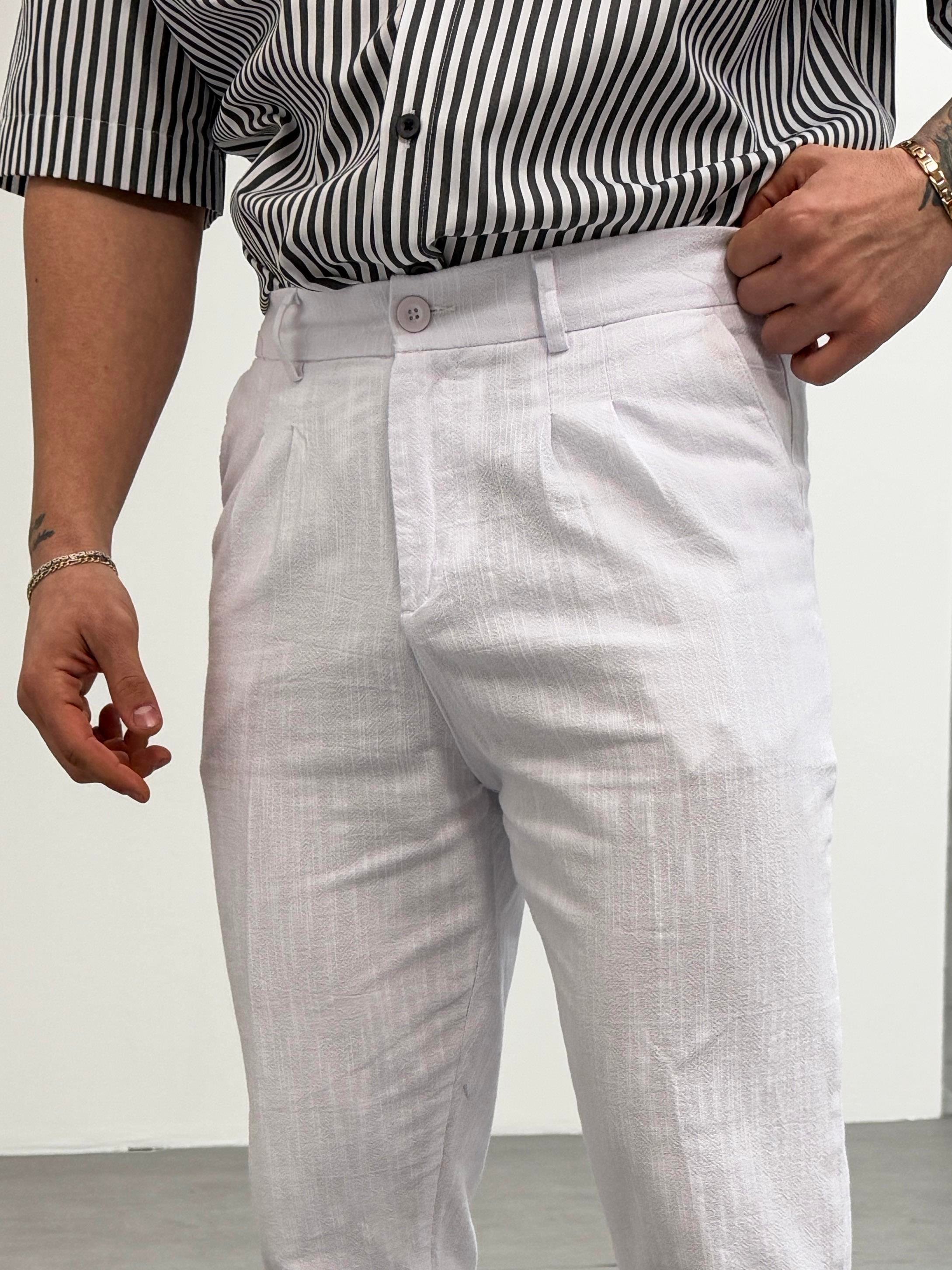 KOT PANTOLONBeyaz Double Paça Keten Pantolon SNZ 1013