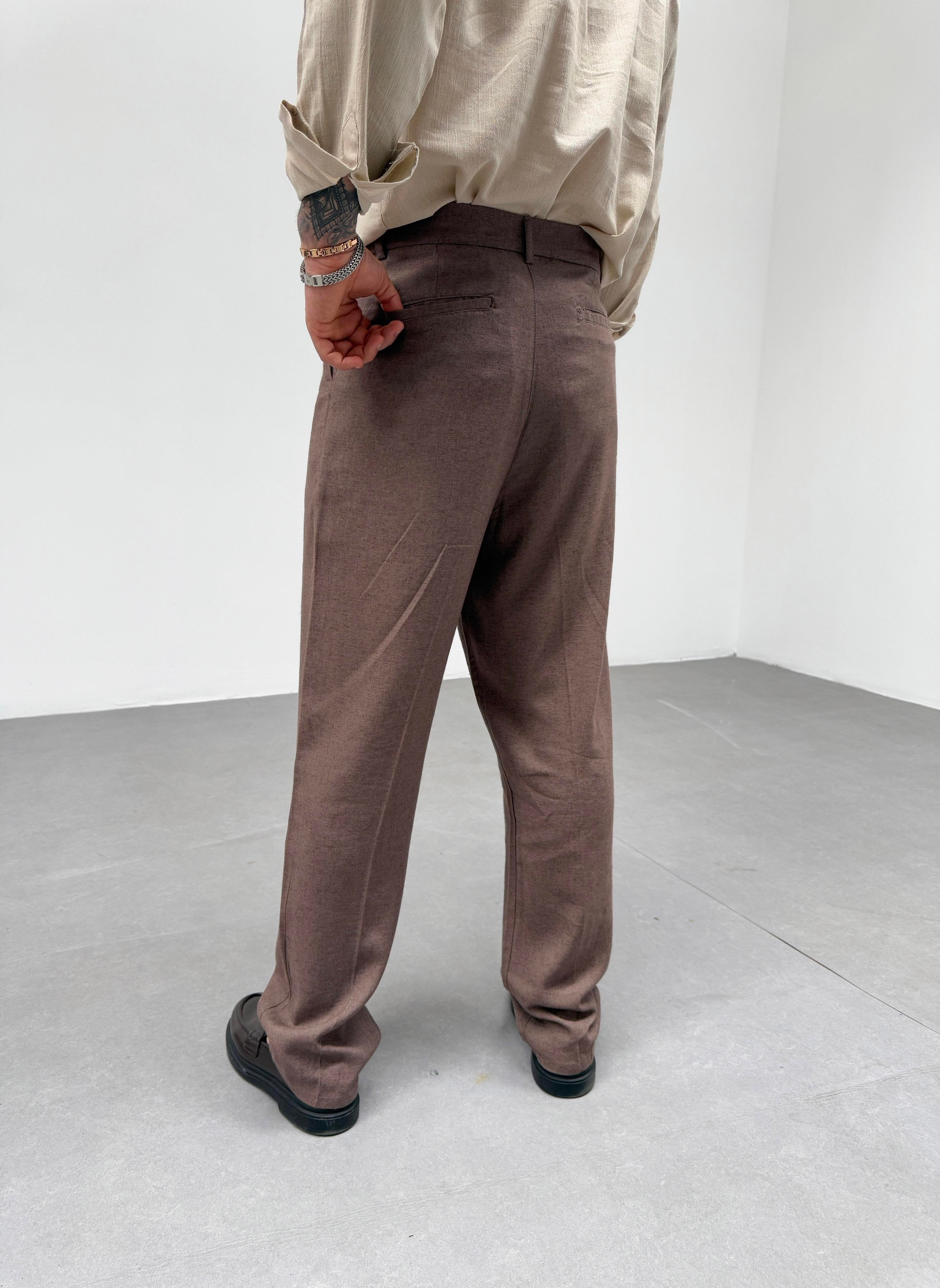 KOT PANTOLONKahve Bol Kesim Baggy Keten Kumaş Pantolon SNZ 1002