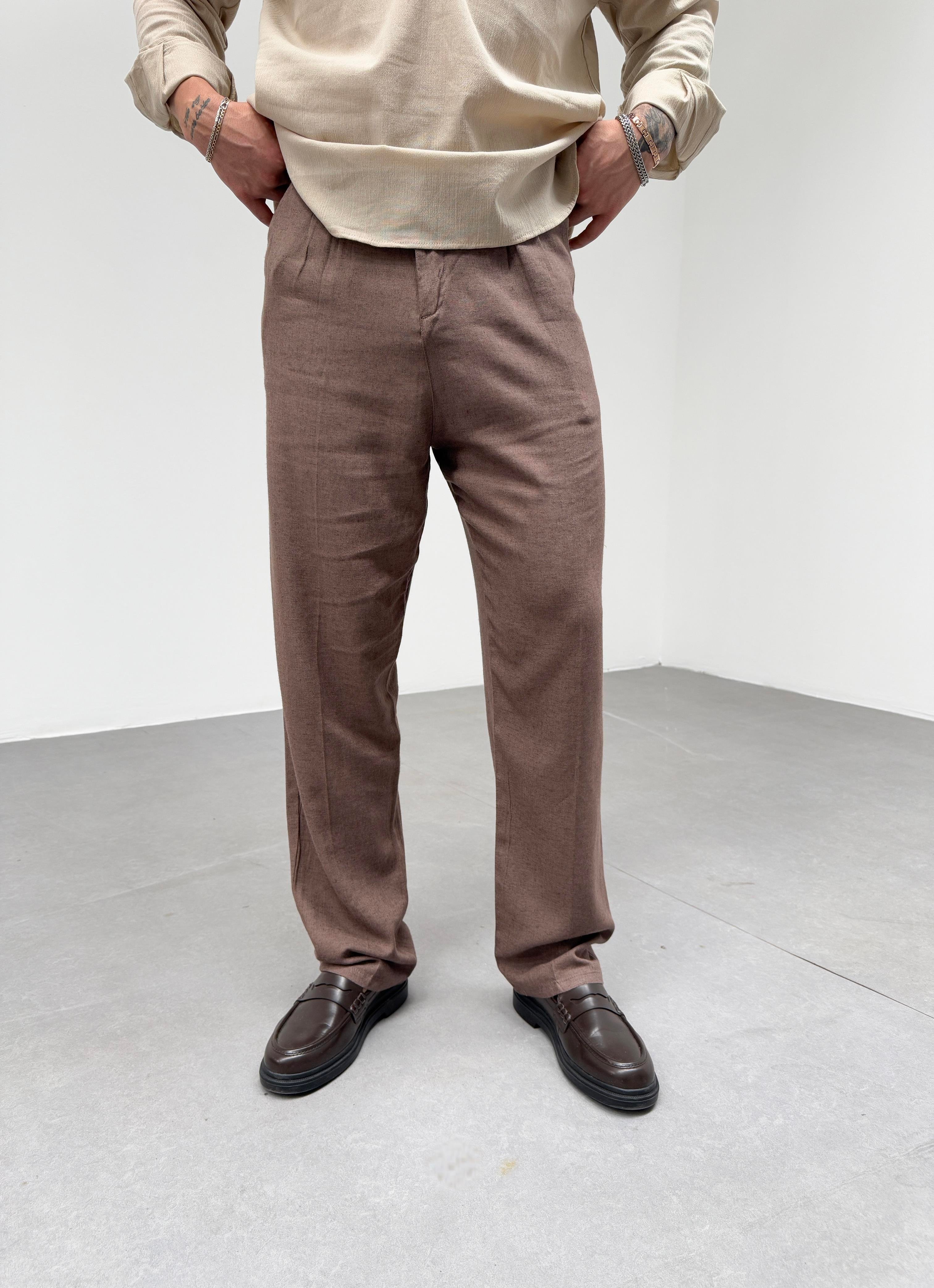 KOT PANTOLONKahve Bol Kesim Baggy Keten Kumaş Pantolon SNZ 1002