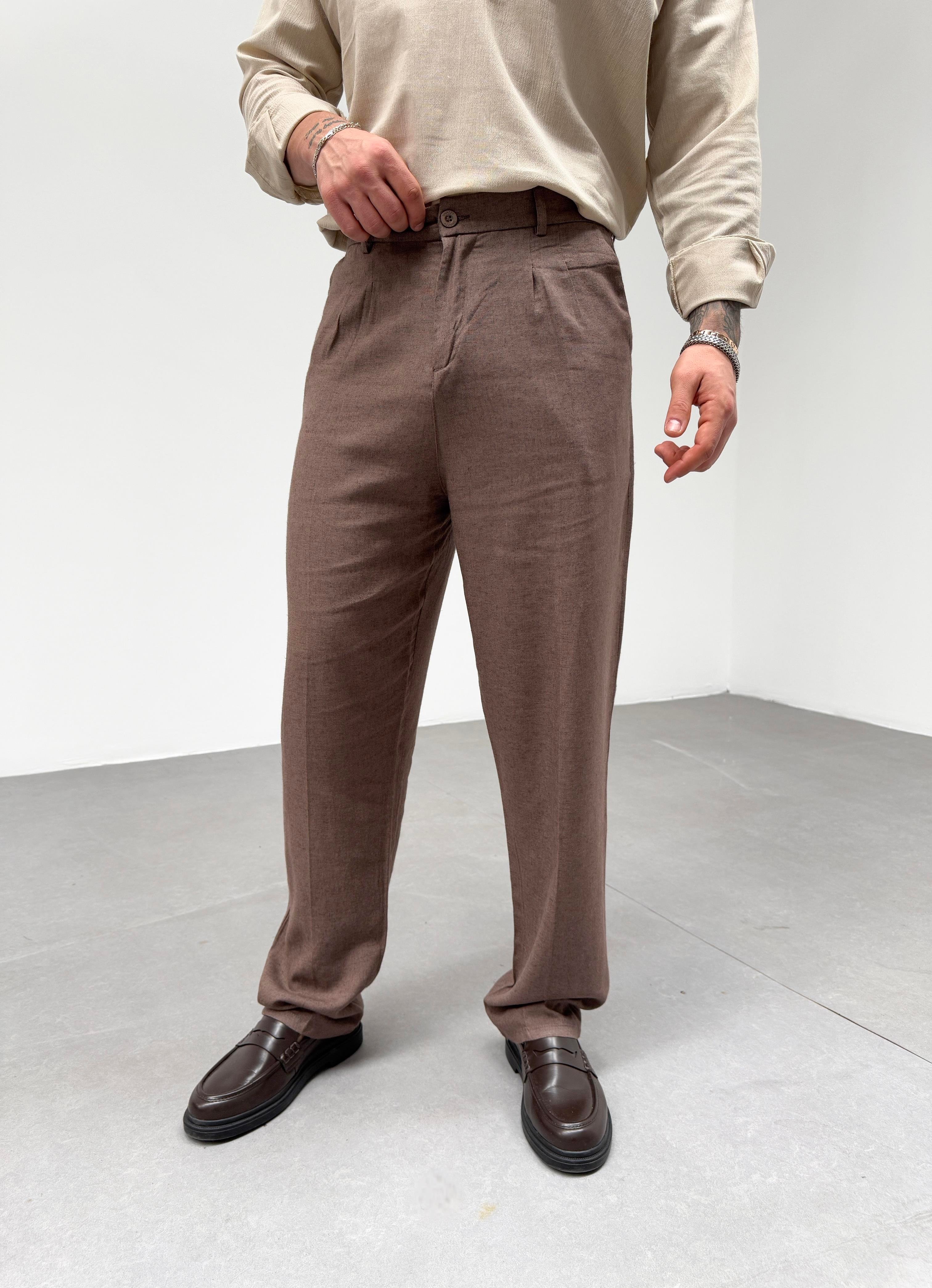 KOT PANTOLONKahve Bol Kesim Baggy Keten Kumaş Pantolon SNZ 1002