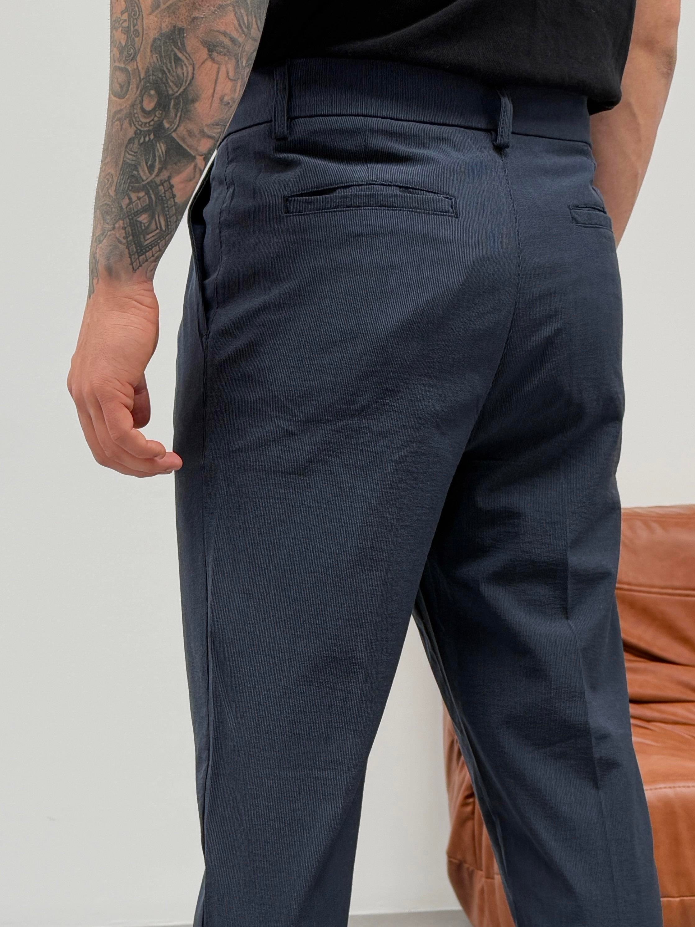 KOT PANTOLONLacivert İnce Dik Çizgili Double Paça Pantolon SNZ M4684