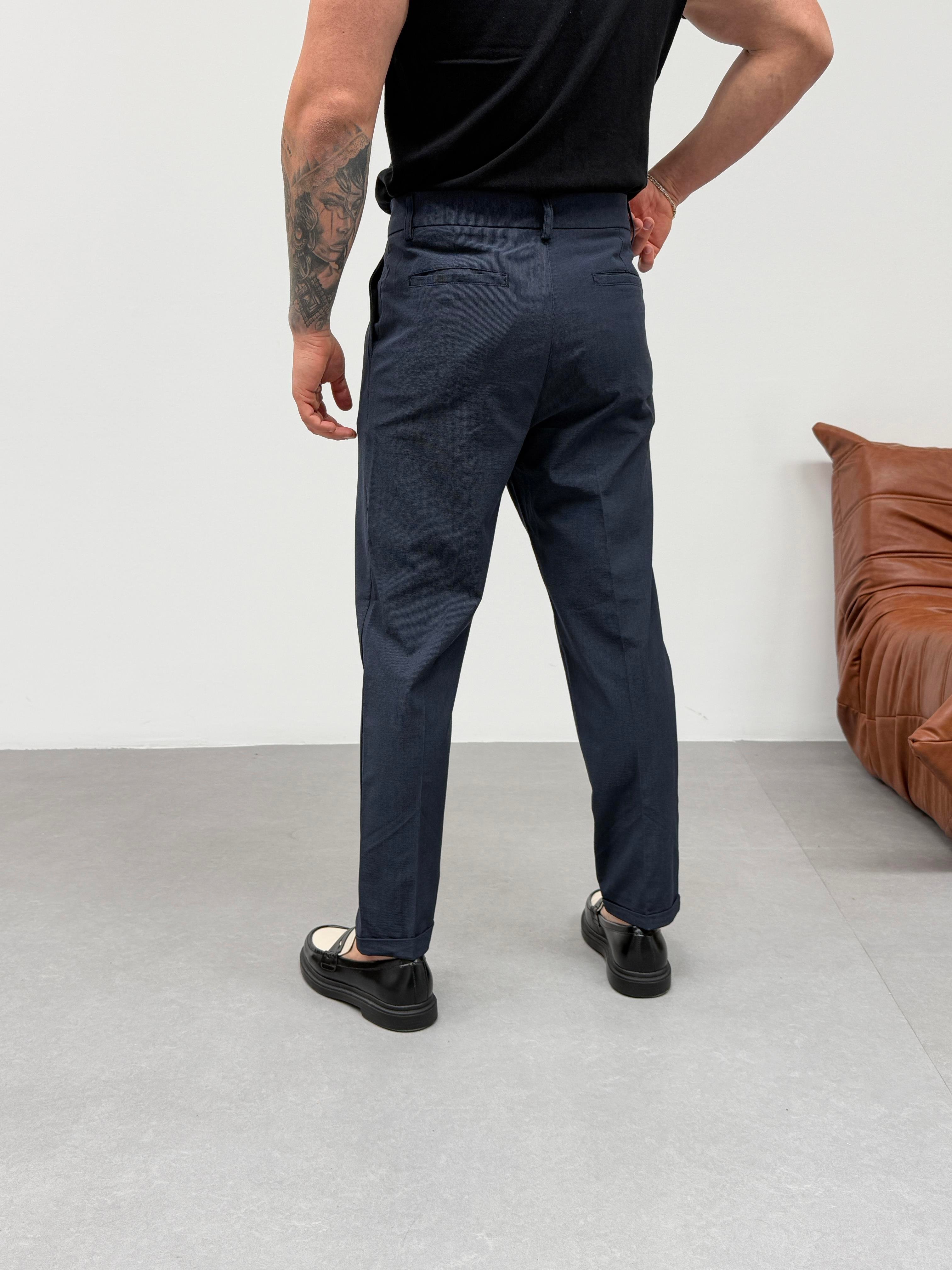 KOT PANTOLONLacivert İnce Dik Çizgili Double Paça Pantolon SNZ M4684