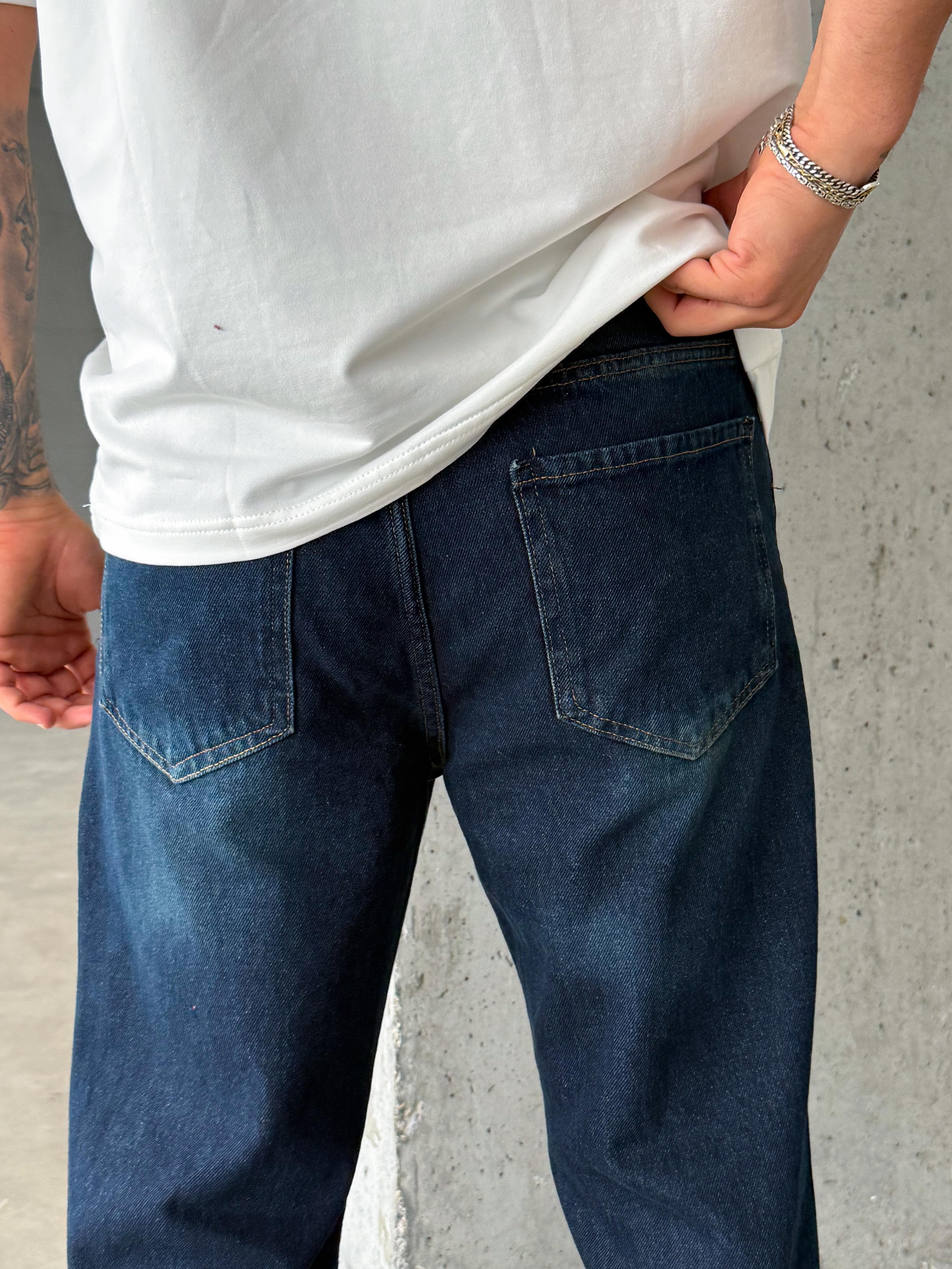 KOT PANTOLONLacivert Yeşil Taşlı Düz Baggy Kot Pantolon DM