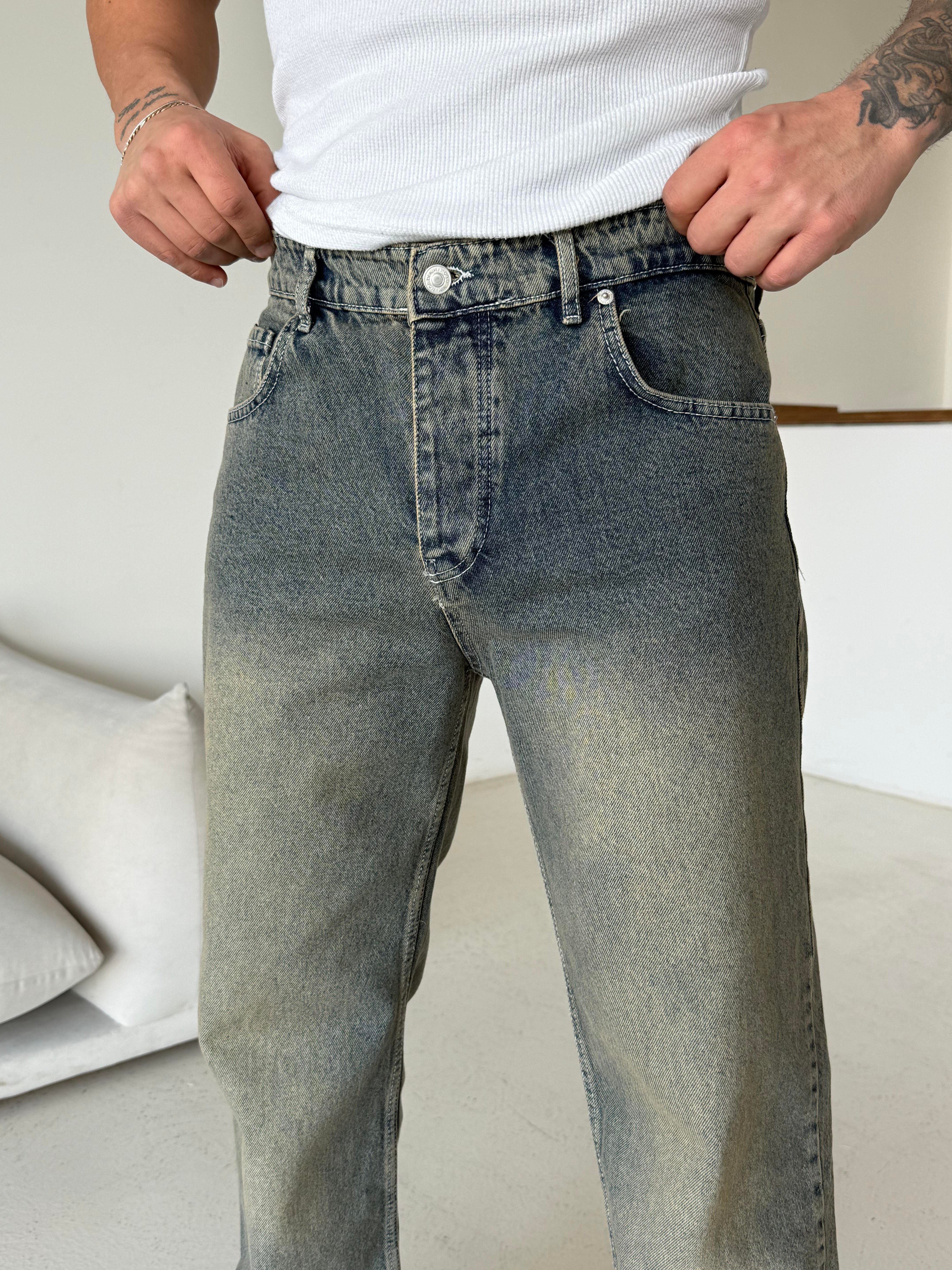 KOT PANTOLONMavi Full Yeşil Taşlamalı Baggy Kot Pantalon 600-1 MB