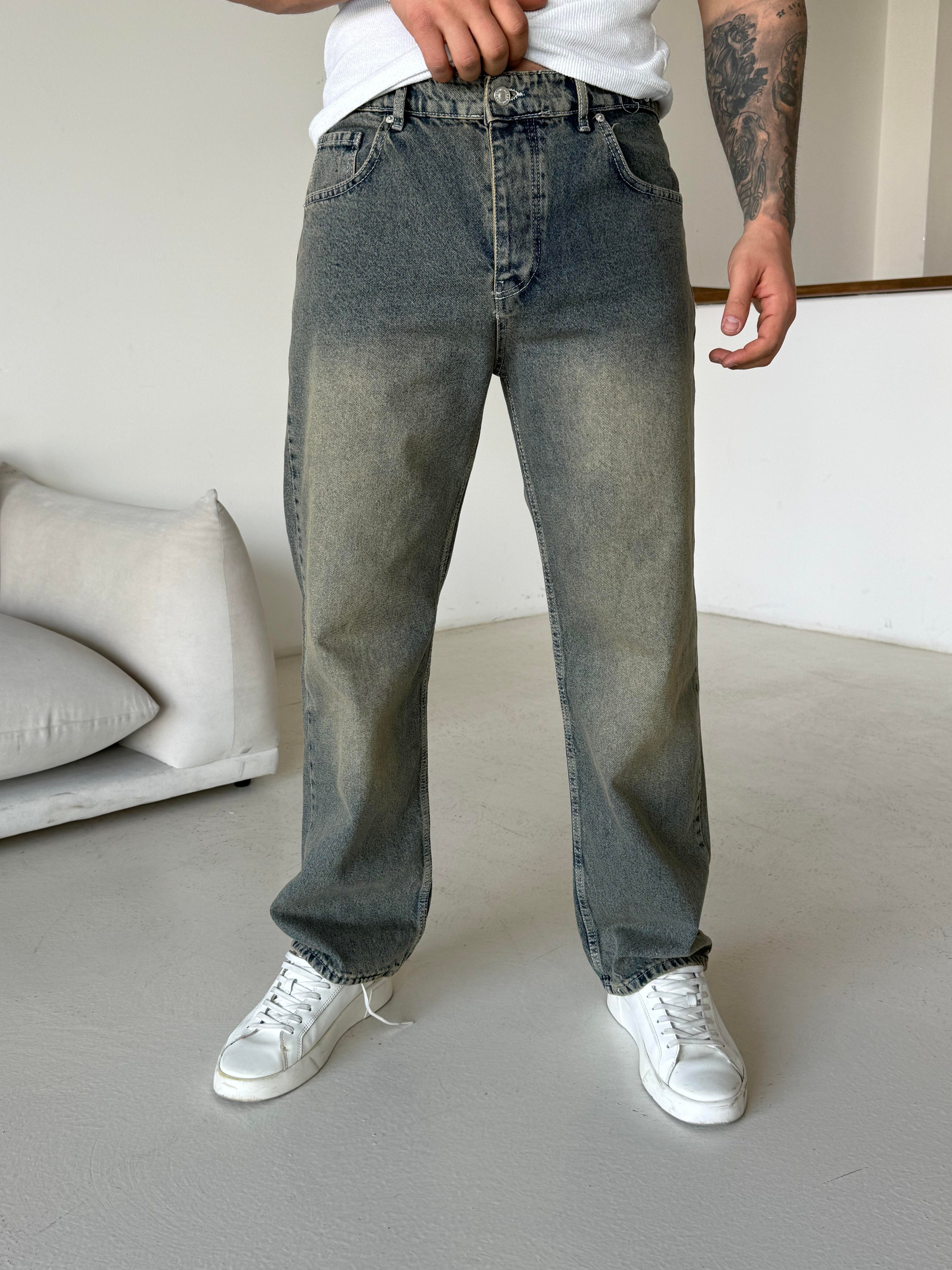 KOT PANTOLONMavi Full Yeşil Taşlamalı Baggy Kot Pantalon 600-1 MB