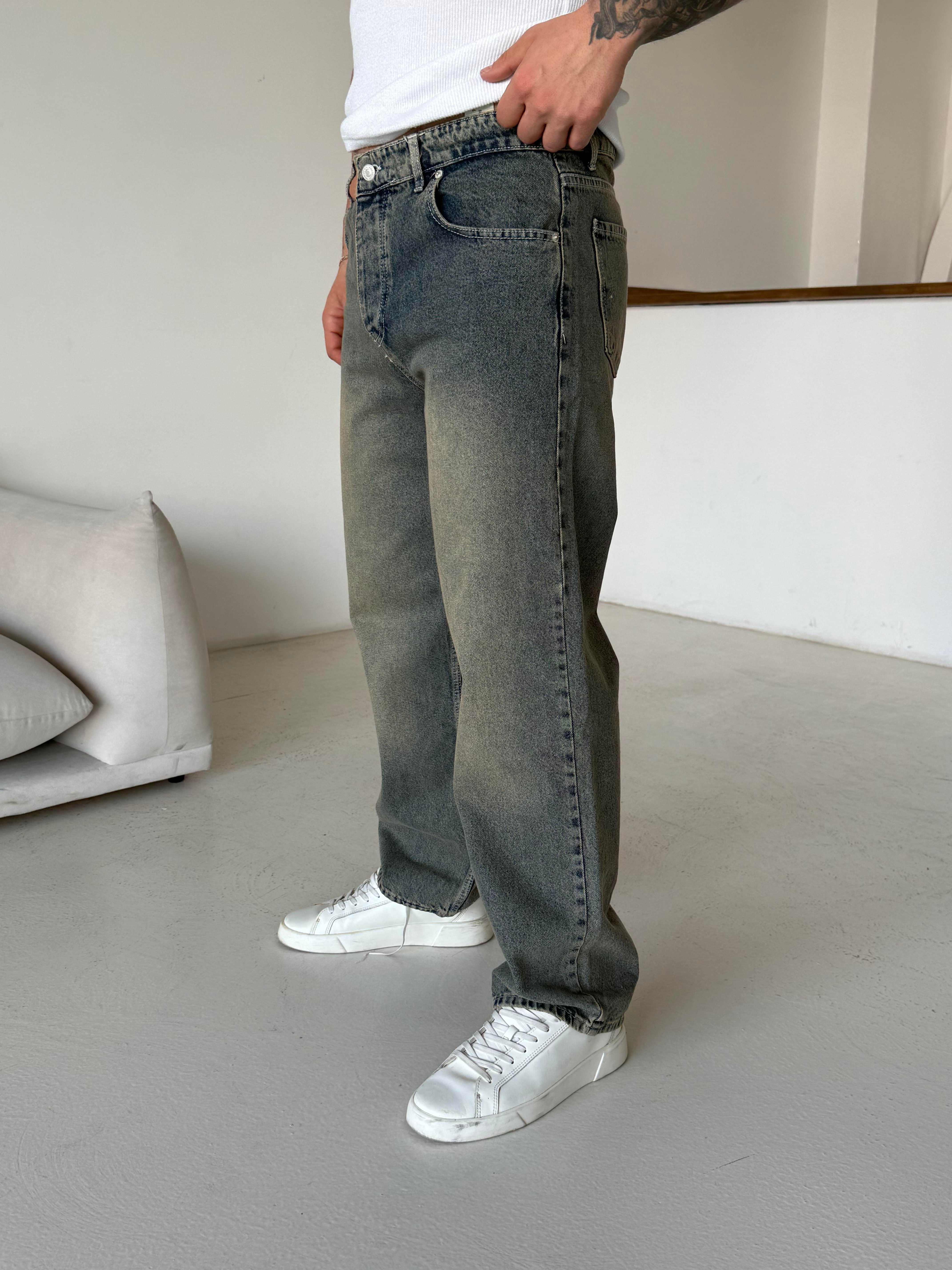 KOT PANTOLONMavi Full Yeşil Taşlamalı Baggy Kot Pantalon 600-1 MB