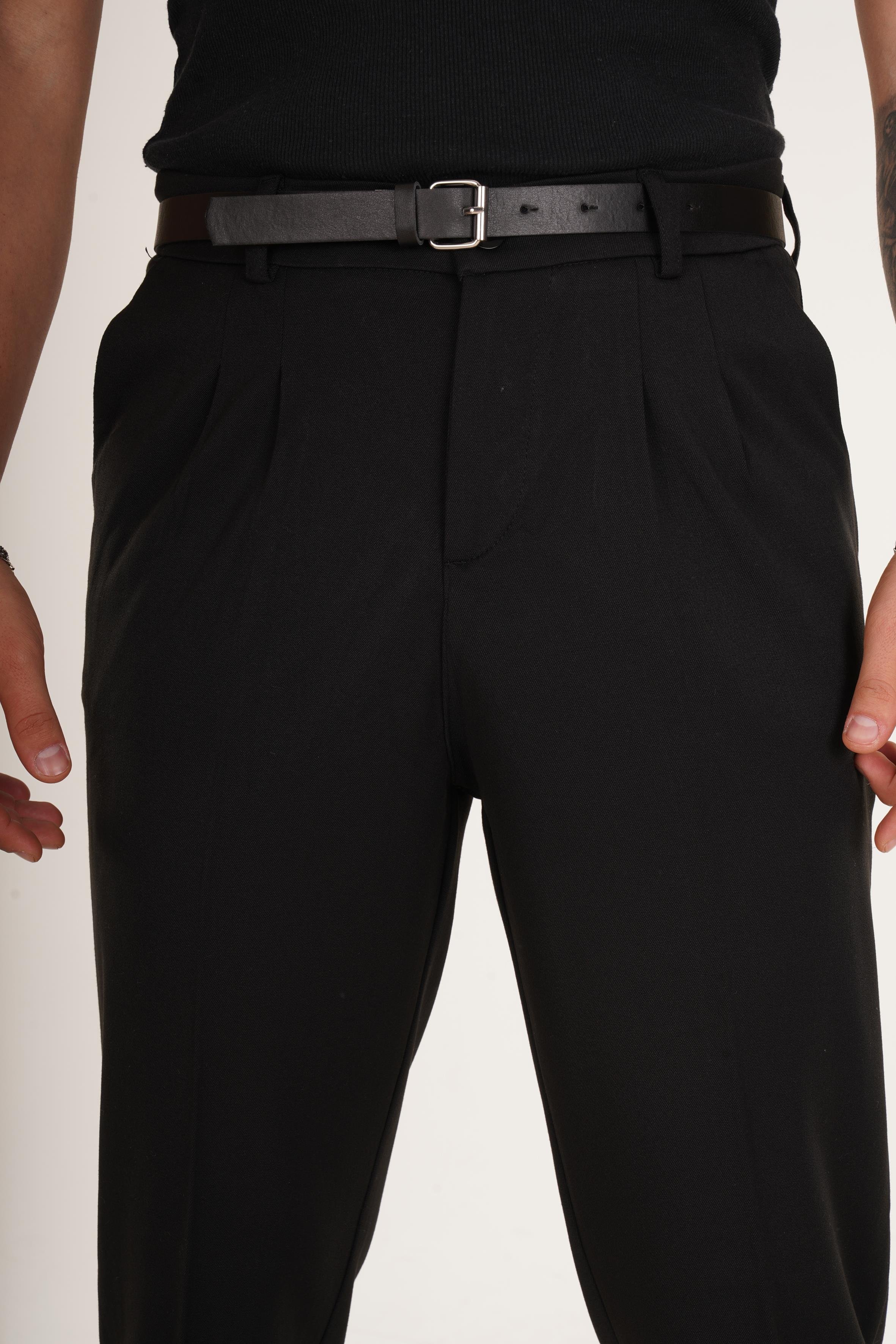 KOT PANTOLONSiyah Kemerli Kumaş Baggy Pantalon SNZ M8399