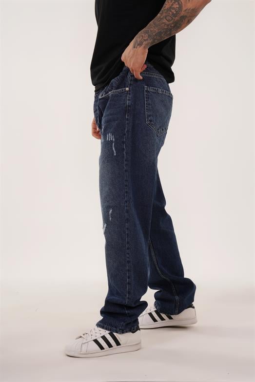 KOT PANTOLONStandart Koyu Mavi Lazer Kesim Baggy  Kot Pantolon 2024