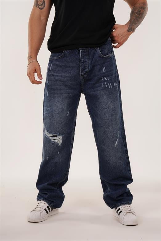 KOT PANTOLONStandart Koyu Mavi Lazer Kesim Baggy  Kot Pantolon 2024