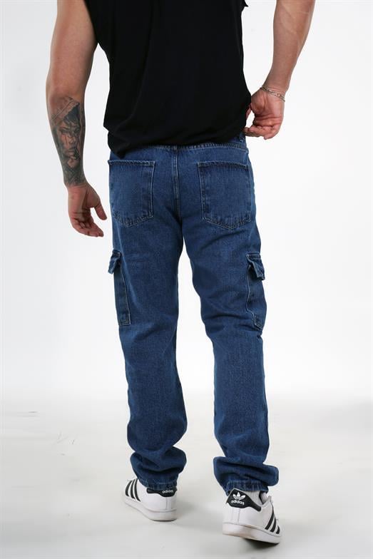 KOT PANTOLONStandart Mavi Kargo Cep Baggy Kot Pantolon PSP 5016