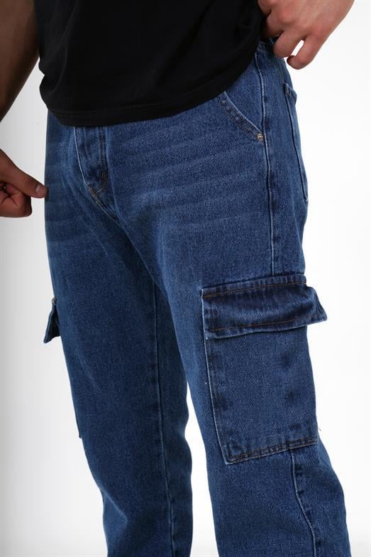 KOT PANTOLONStandart Mavi Kargo Cep Baggy Kot Pantolon PSP 5016