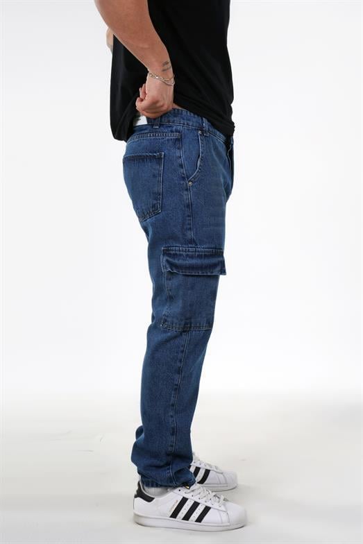 KOT PANTOLONStandart Mavi Kargo Cep Baggy Kot Pantolon PSP 5016