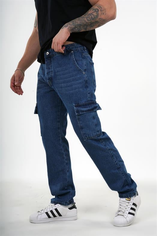 KOT PANTOLONStandart Mavi Kargo Cep Baggy Kot Pantolon PSP 5016