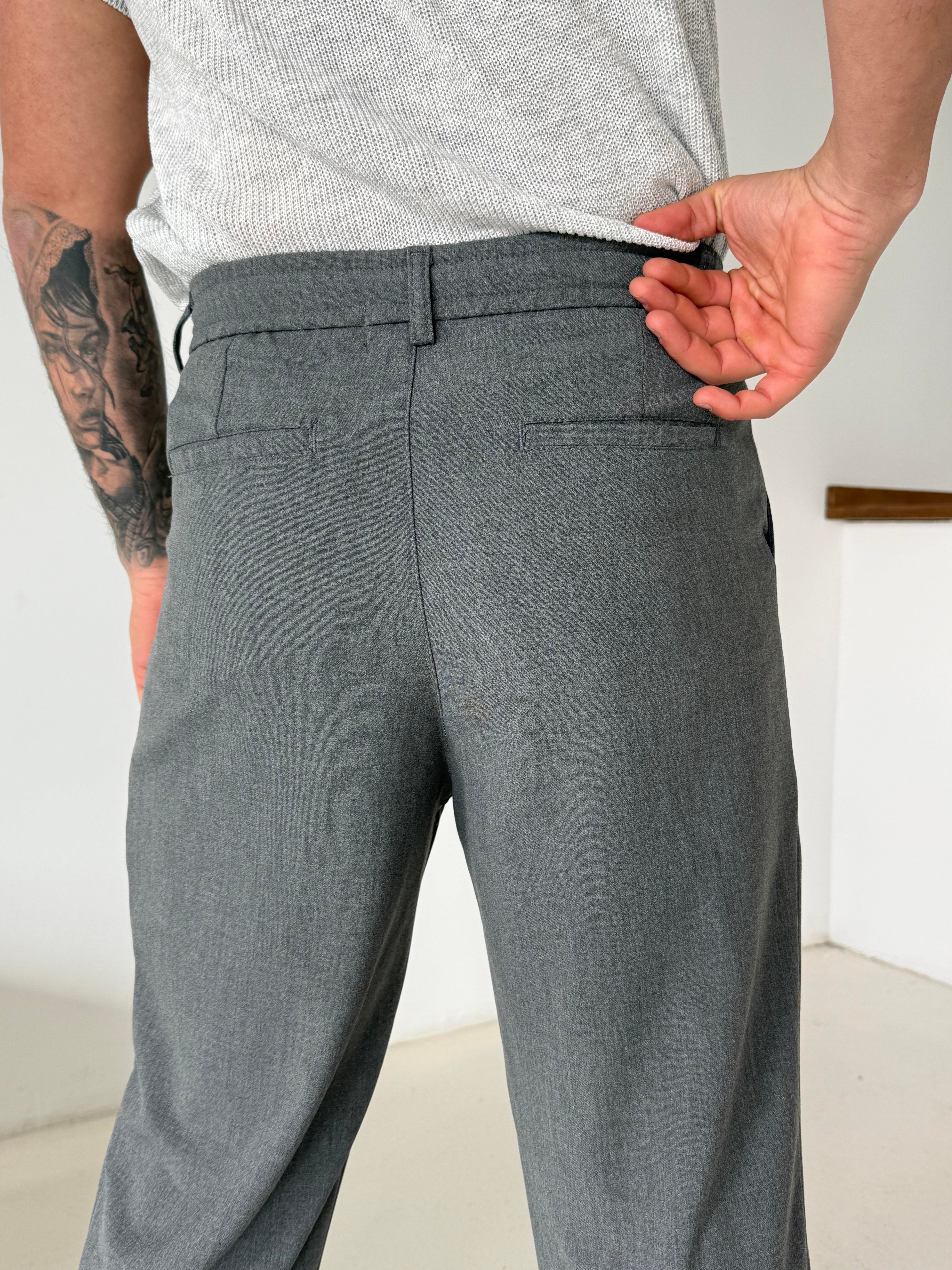 KUMAŞ PANTOLONAntrasit Lastikli Bağcıklı Pamuk Bezayağı Regular Fit Kumaş Pant snz 1265