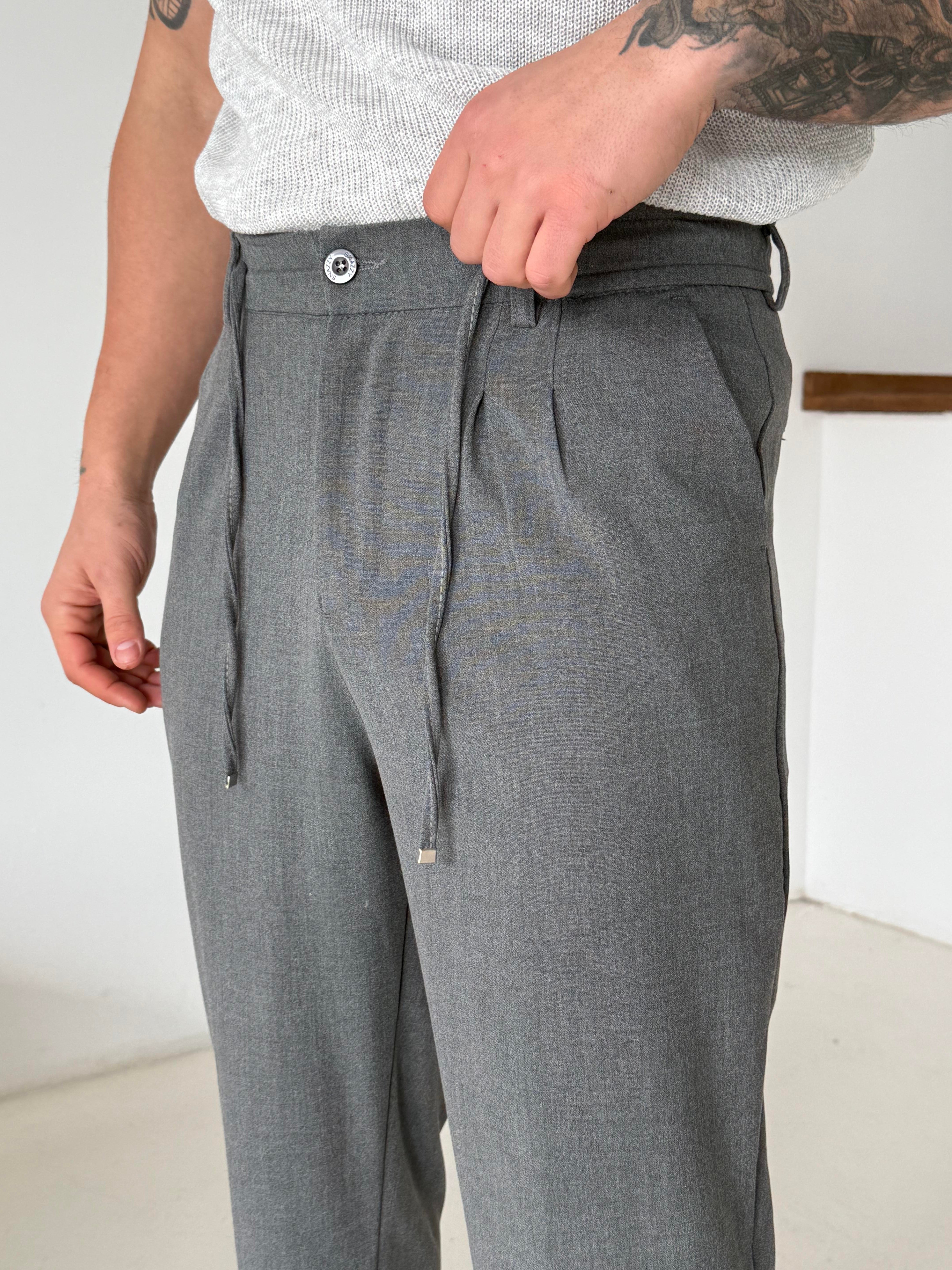 KUMAŞ PANTOLONAntrasit Lastikli Bağcıklı Pamuk Bezayağı Regular Fit Kumaş Pant snz 1265
