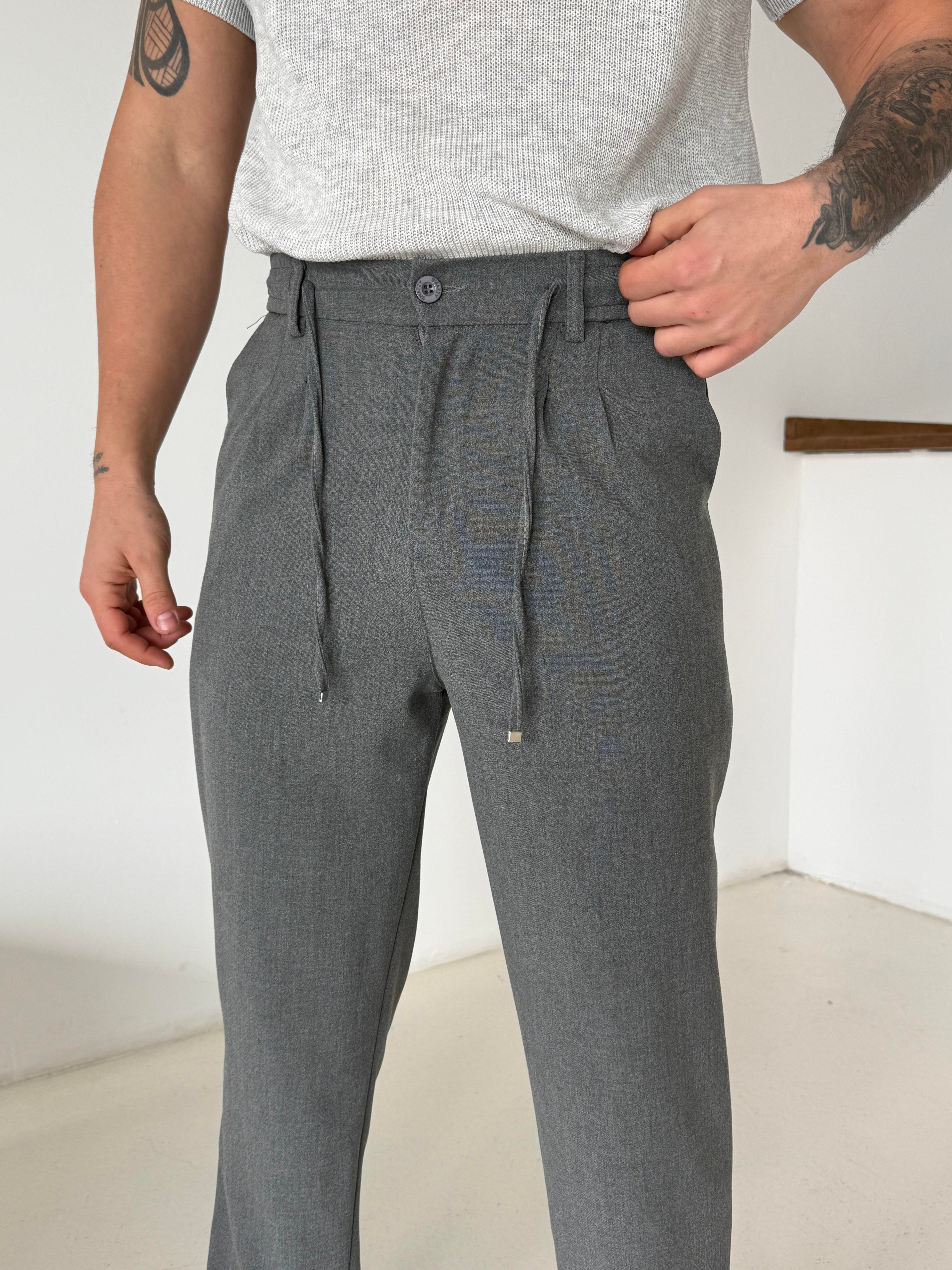 KUMAŞ PANTOLONAntrasit Lastikli Bağcıklı Pamuk Bezayağı Regular Fit Kumaş Pant snz 1265