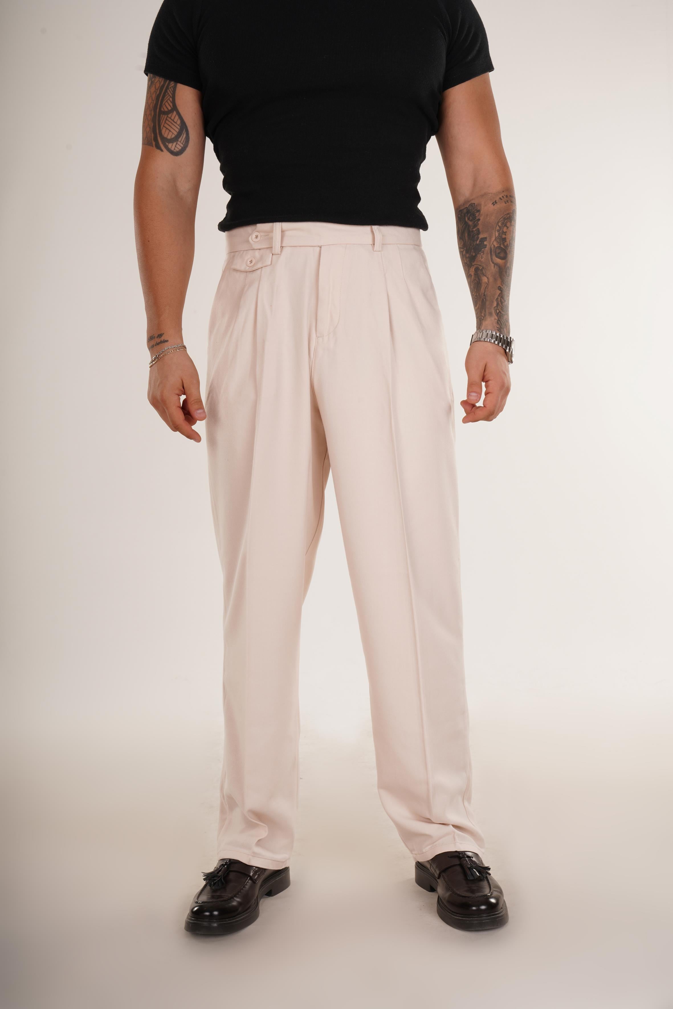 KUMAŞ PANTOLONBej Bel Düğmeli Regular Fit Kumaş Pantolon 8418