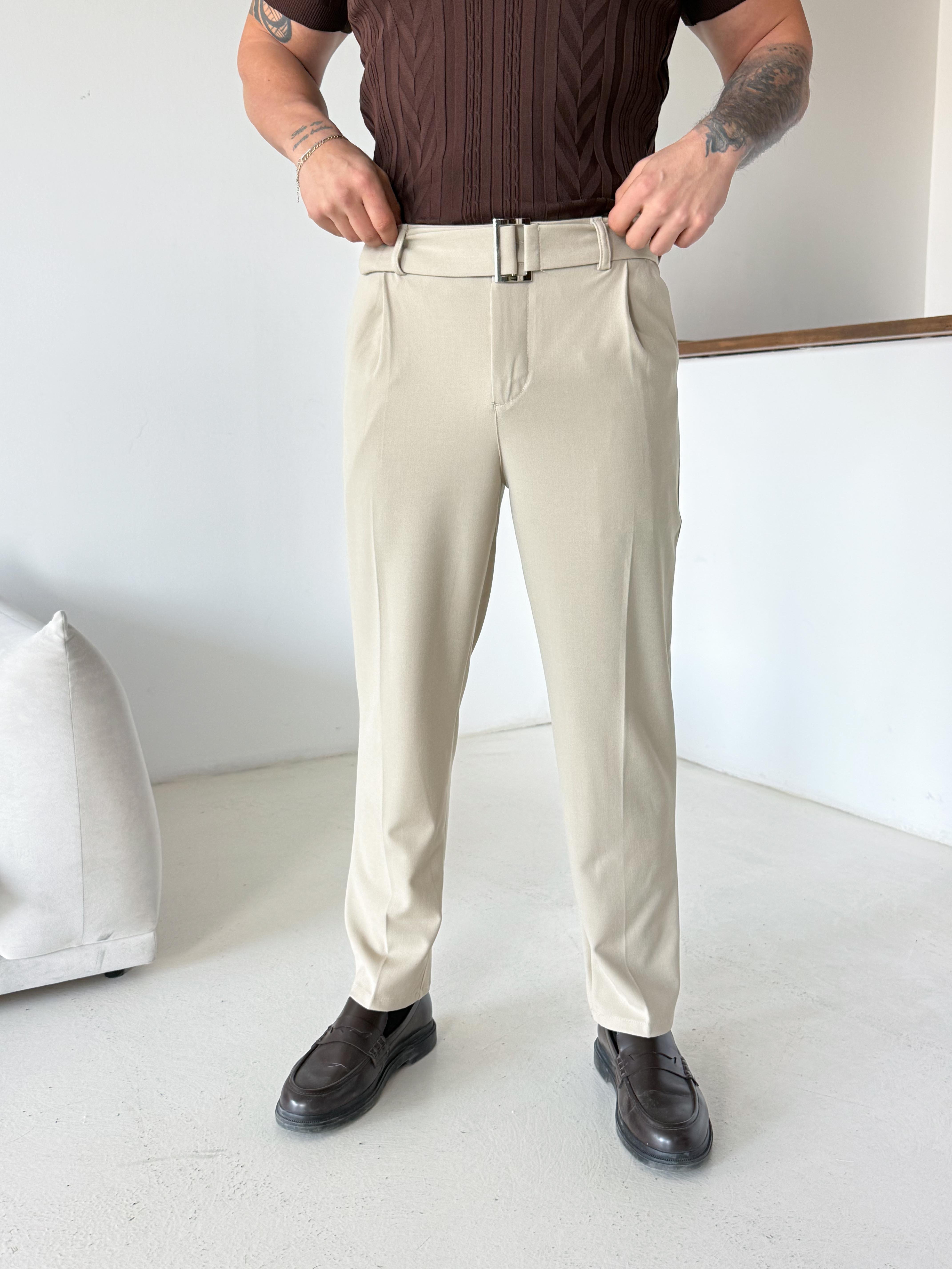 KUMAŞ PANTOLONBej Kendi Kemerli Regular Fit Bezayağı Kumaş Pant N1344