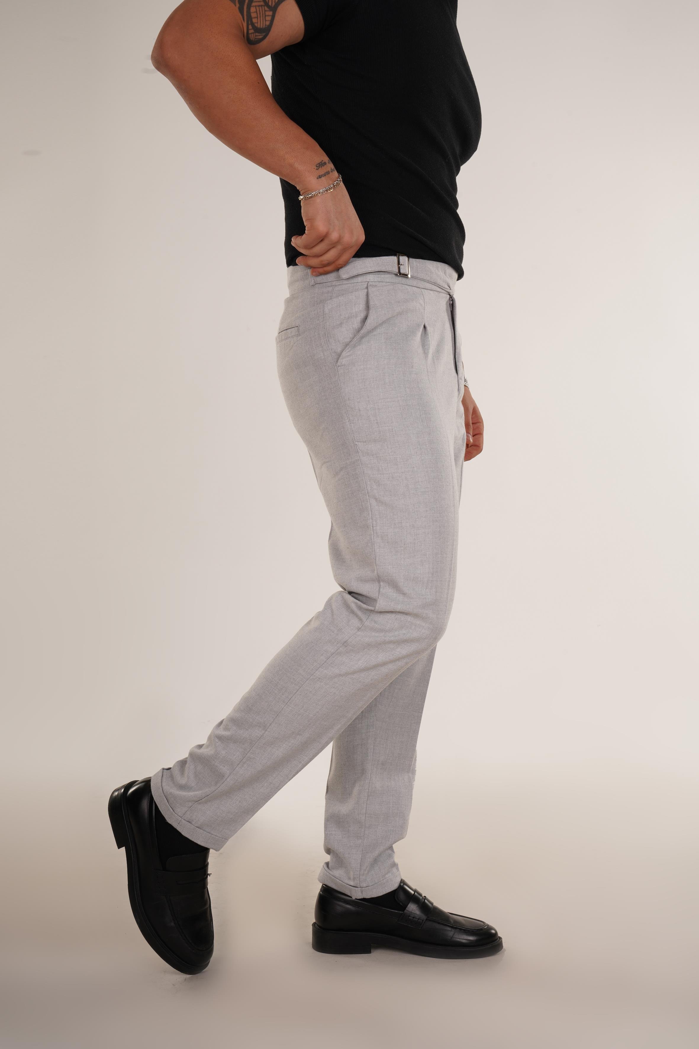 KUMAŞ PANTOLONGri Bel Demir Detaylı Normal Kumaş Pantolon 8420
