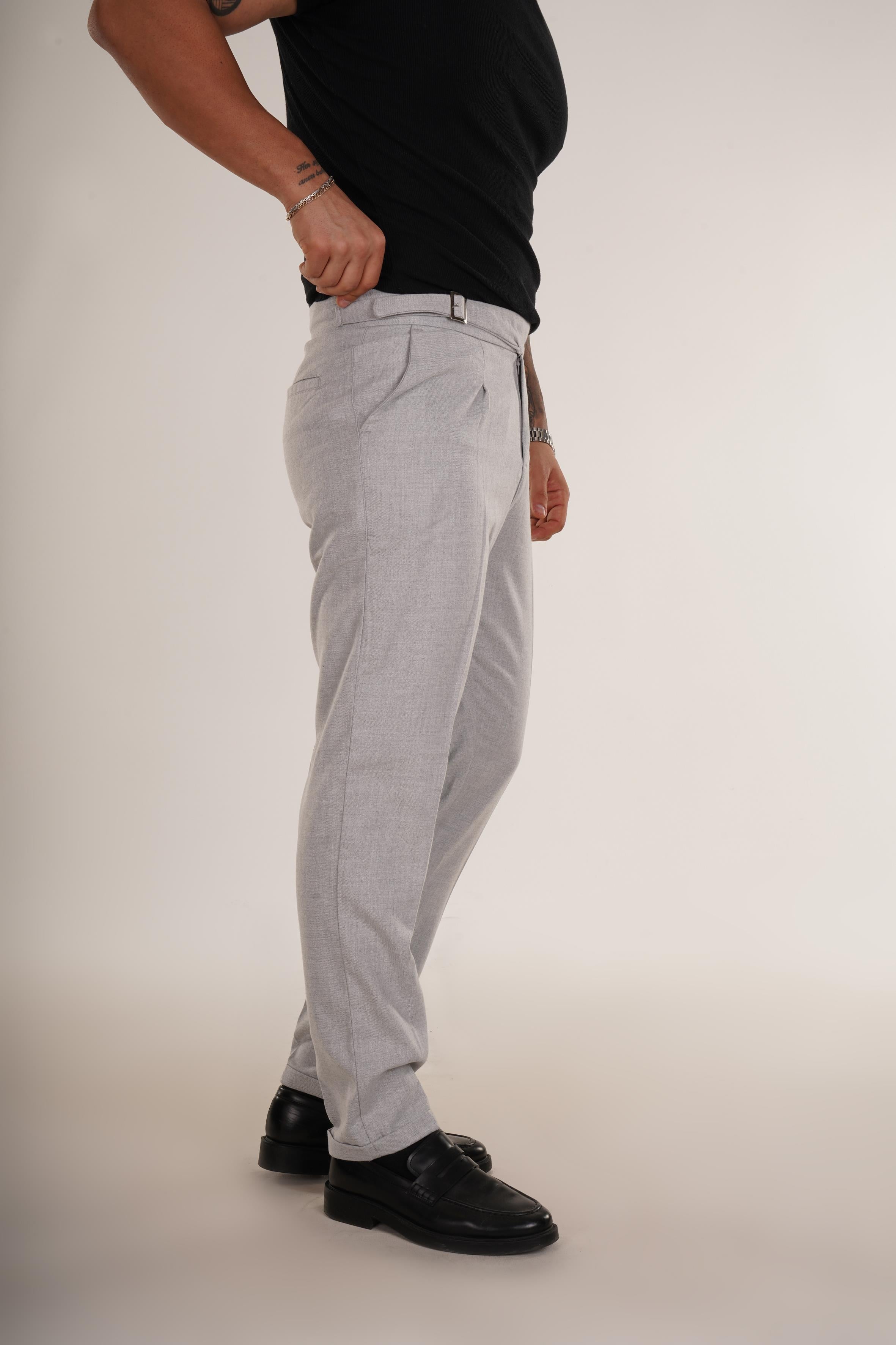 KUMAŞ PANTOLONGri Bel Demir Detaylı Normal Kumaş Pantolon 8420
