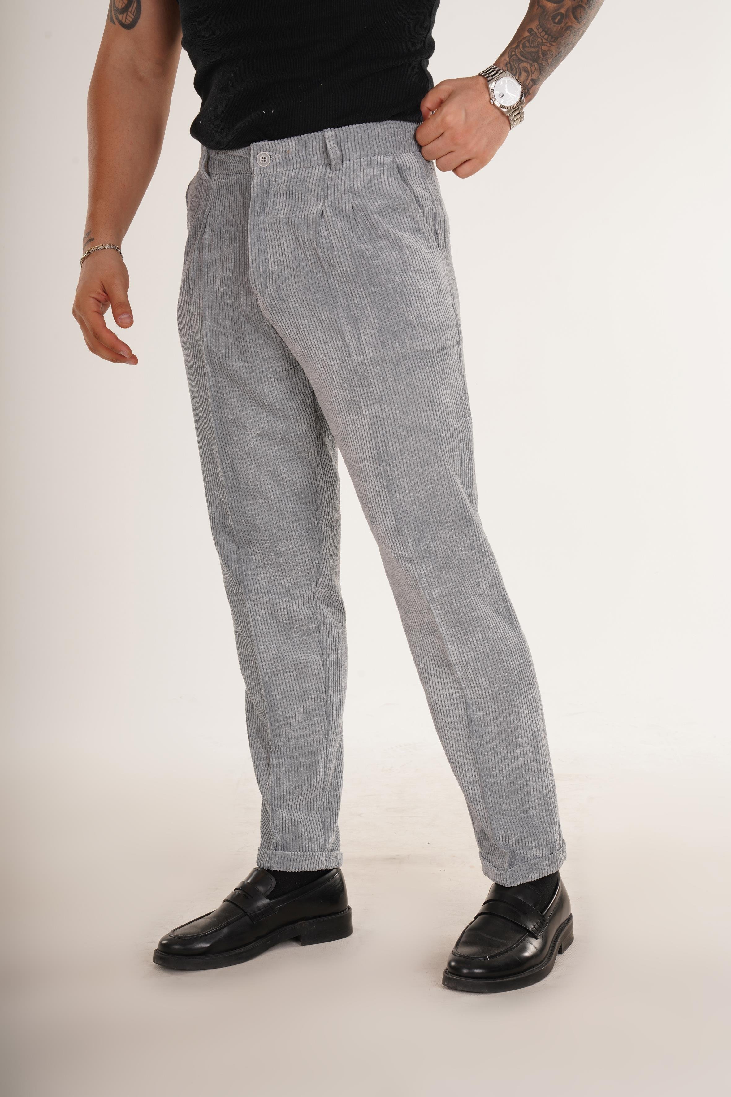 KUMAŞ PANTOLONGri Duble Paça Normal Kadife Pantolon 8315