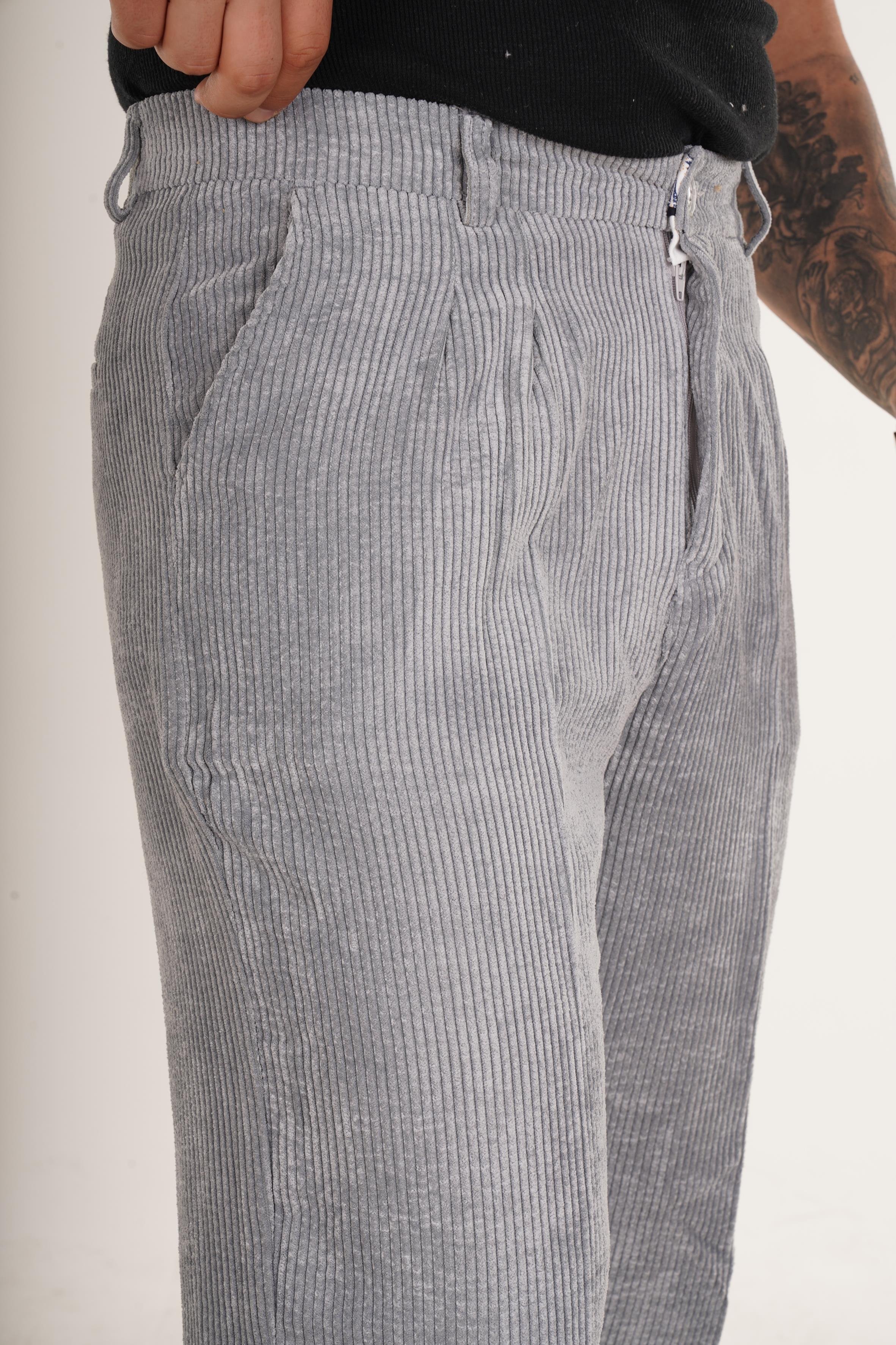 KUMAŞ PANTOLONGri Duble Paça Normal Kadife Pantolon 8315